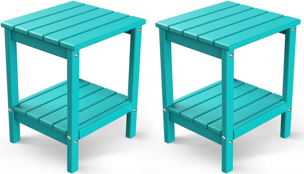 Alt view image 5 of 5 - JiffyPoint Adirondack Outdoor Side Table, 14 x 13 HDPE Plastic All Weather End Tables with Storage Shelf for Poolside Indoor Outside Front Porch Living Room Patio Backyard Campfire, Aqua