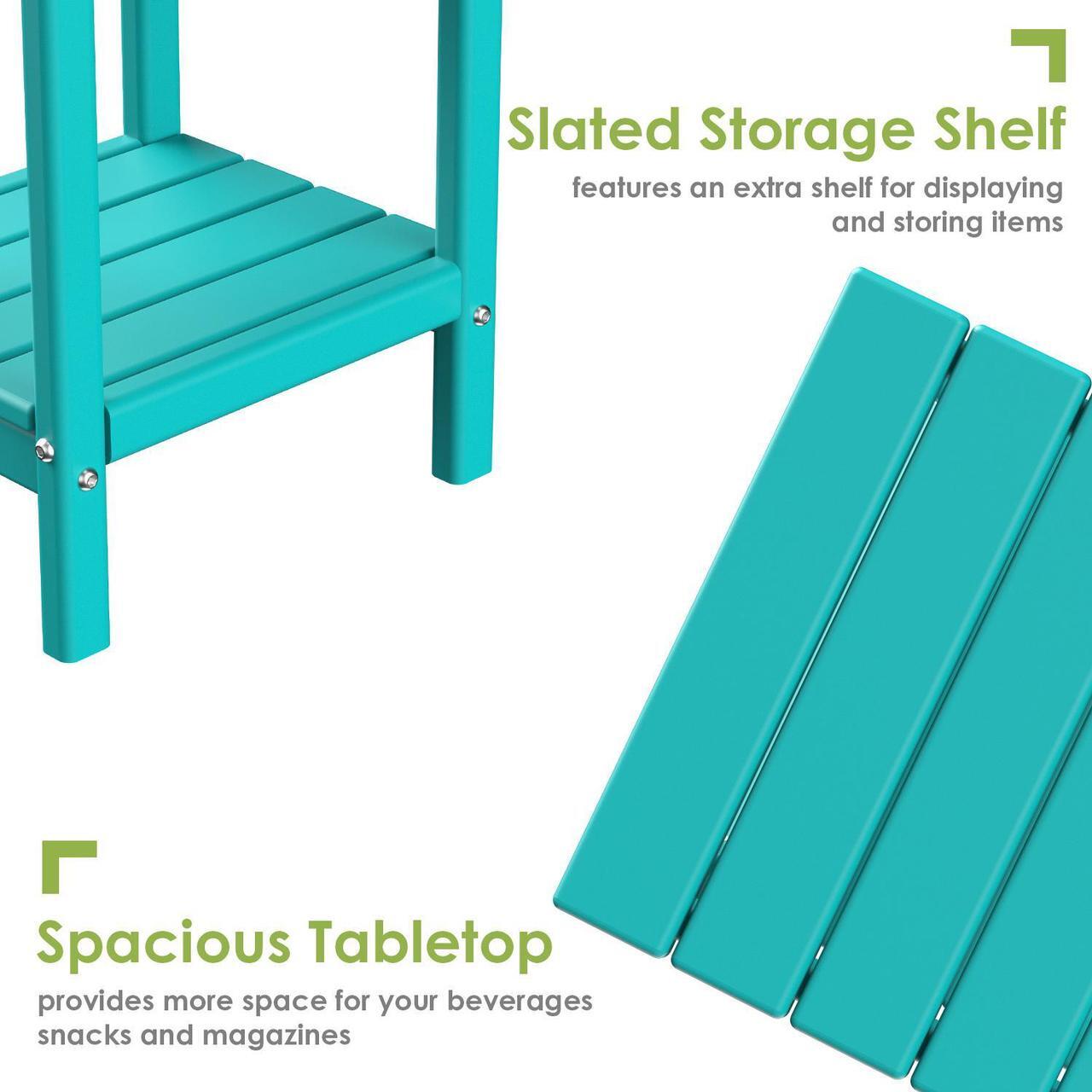 Alt view image 3 of 5 - JiffyPoint Adirondack Outdoor Side Table, 14 x 13 HDPE Plastic All Weather End Tables with Storage Shelf for Poolside Indoor Outside Front Porch Living Room Patio Backyard Campfire, Aqua
