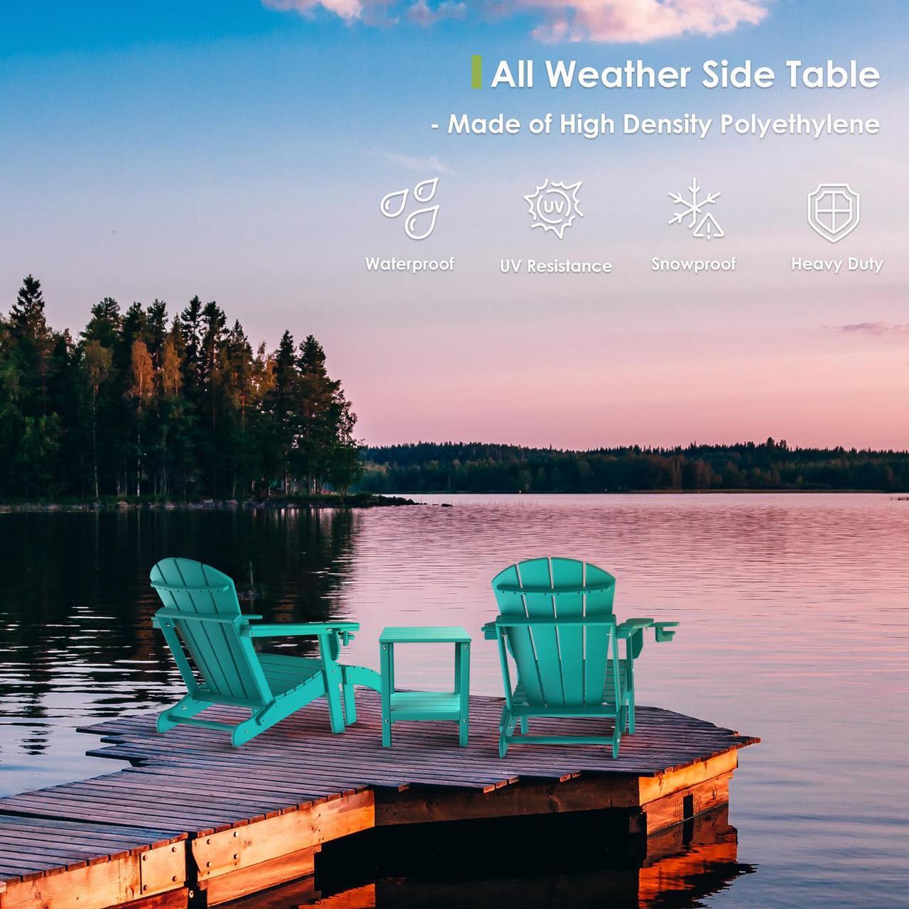 Alt view image 4 of 5 - JiffyPoint Adirondack Outdoor Side Table, 14 x 13 HDPE Plastic All Weather End Tables with Storage Shelf for Poolside Indoor Outside Front Porch Living Room Patio Backyard Campfire, Aqua