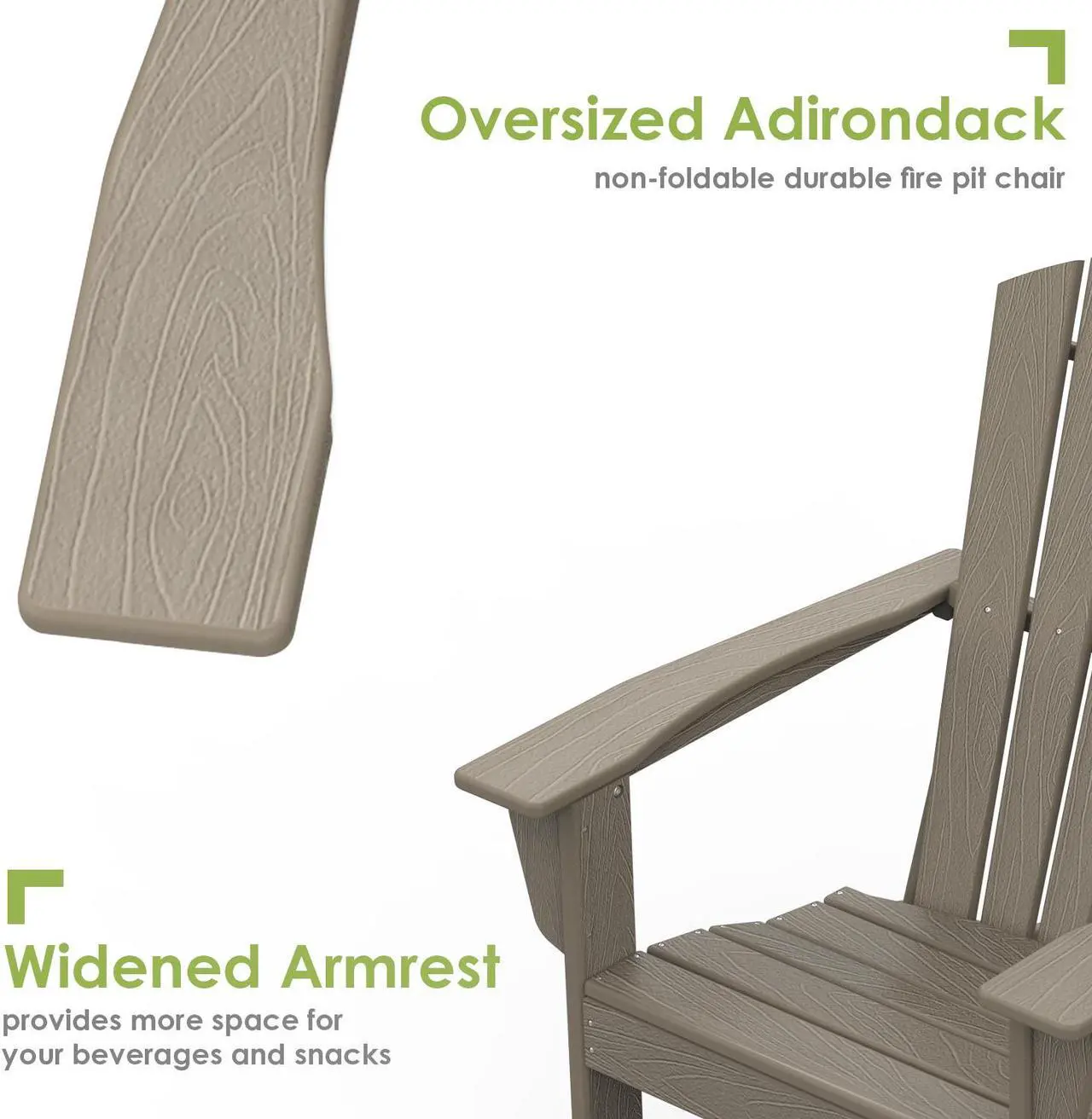 Alt view image 3 of 6 - Adirondack Chairs, HDPE All-Weather Fire Pit Chairs, Plastic Campfire Chair for Deck Backyard Patio Outdoor Poolside Porch Lawn Outside, Brown