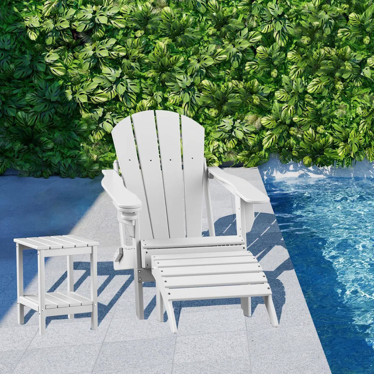 Alt view image 4 of 6 - dirondack Ottoman, HDPE All Weather Outdoor Adirondack Chair Footrest, Plastic Folding Footstool for Deck Backyard Patio Outdoor Poolside Porch Lawn Indoor, 19.7 inch Width, White