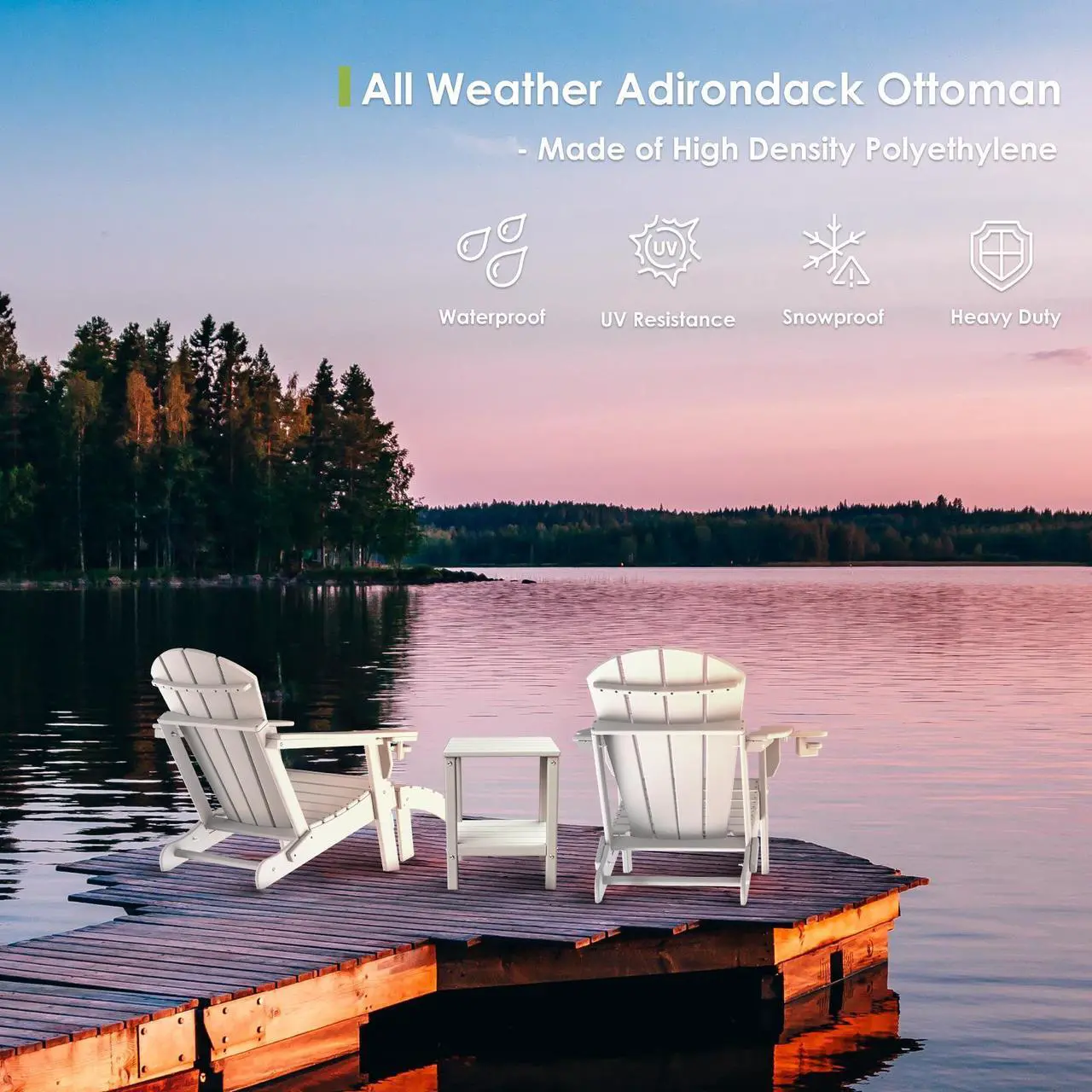 Alt view image 5 of 6 - dirondack Ottoman, HDPE All Weather Outdoor Adirondack Chair Footrest, Plastic Folding Footstool for Deck Backyard Patio Outdoor Poolside Porch Lawn Indoor, 19.7 inch Width, White