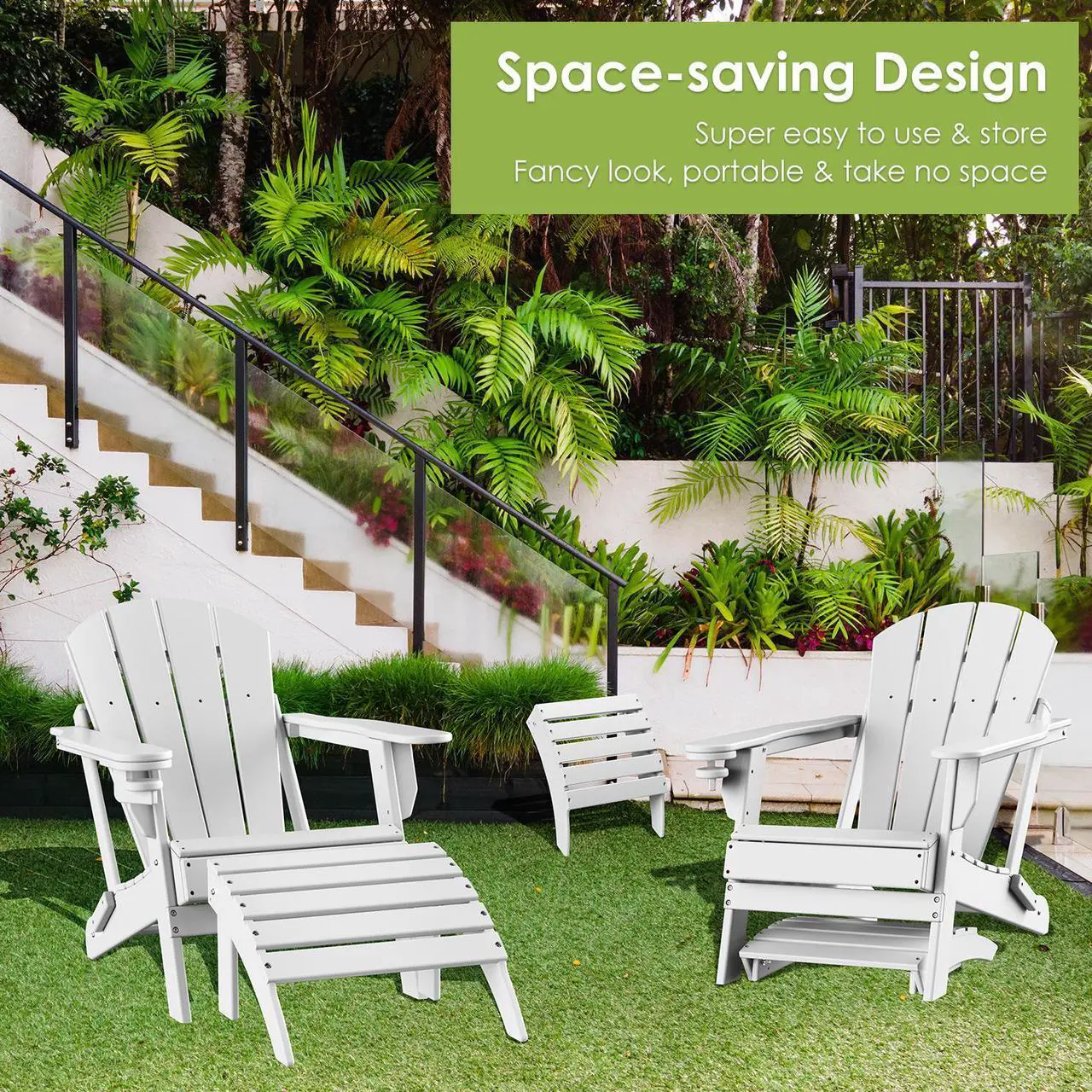Alt view image 6 of 6 - dirondack Ottoman, HDPE All Weather Outdoor Adirondack Chair Footrest, Plastic Folding Footstool for Deck Backyard Patio Outdoor Poolside Porch Lawn Indoor, 19.7 inch Width, White