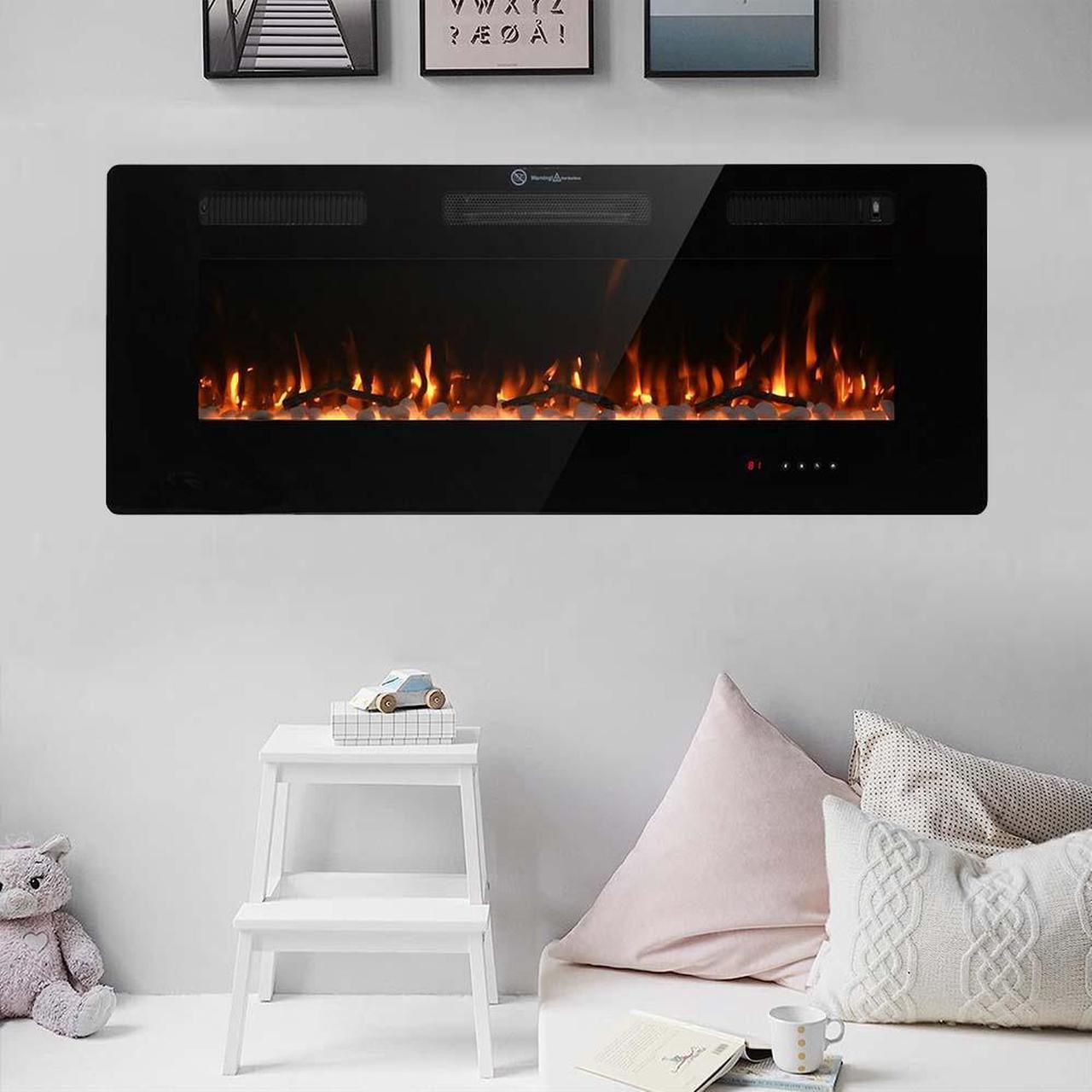 Main image of JiffyPoint 50 Insert Wall Mounted Electric Fireplace, Low-Noise Fireplace Heater Mantel Features a Touch Screen, Remote Control with Timer, Adjustable Flame Color, 700W / 1400W 50 Inches