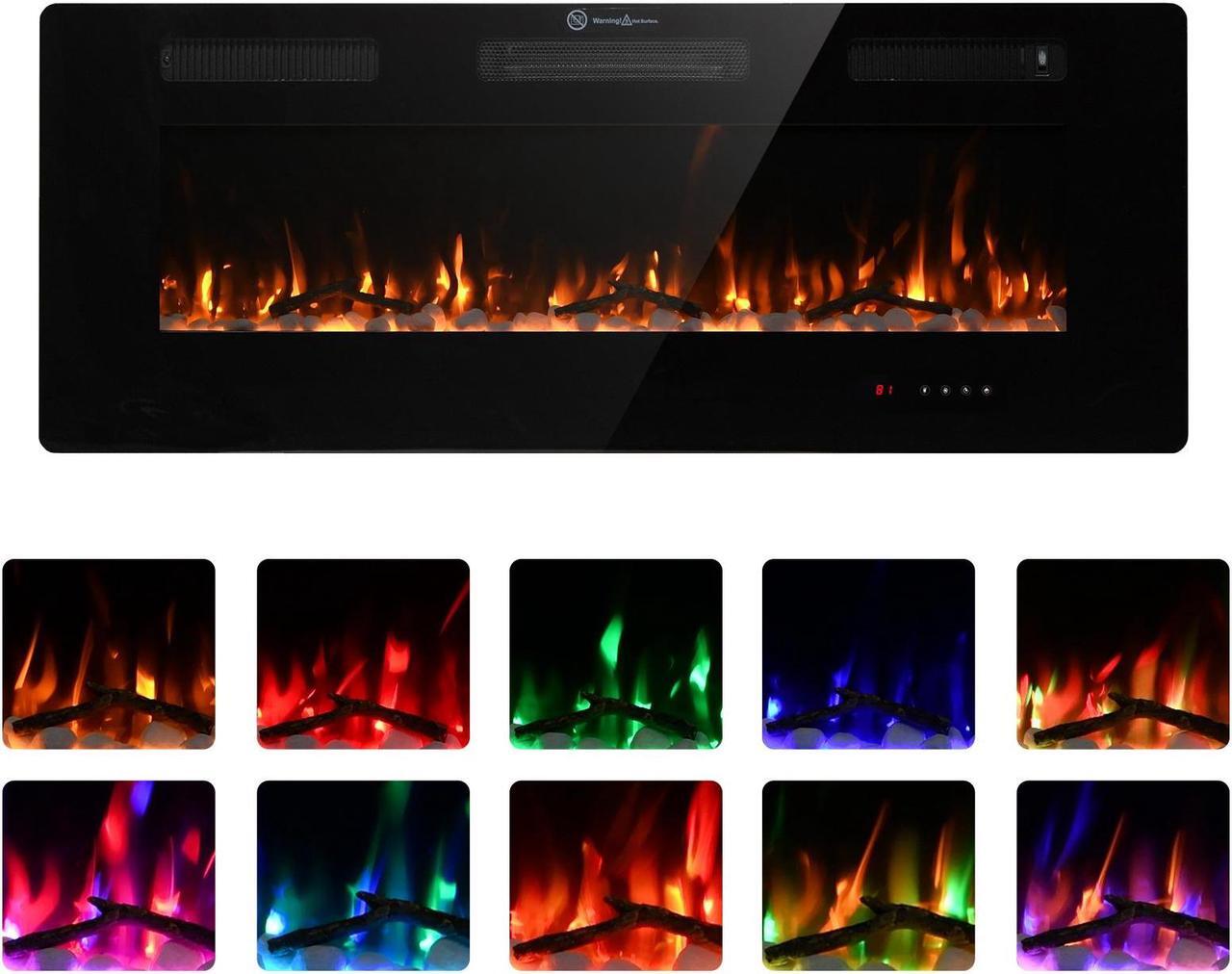 Alt view image 2 of 7 - JiffyPoint 50 Insert Wall Mounted Electric Fireplace, Low-Noise Fireplace Heater Mantel Features a Touch Screen, Remote Control with Timer, Adjustable Flame Color, 700W / 1400W 50 Inches