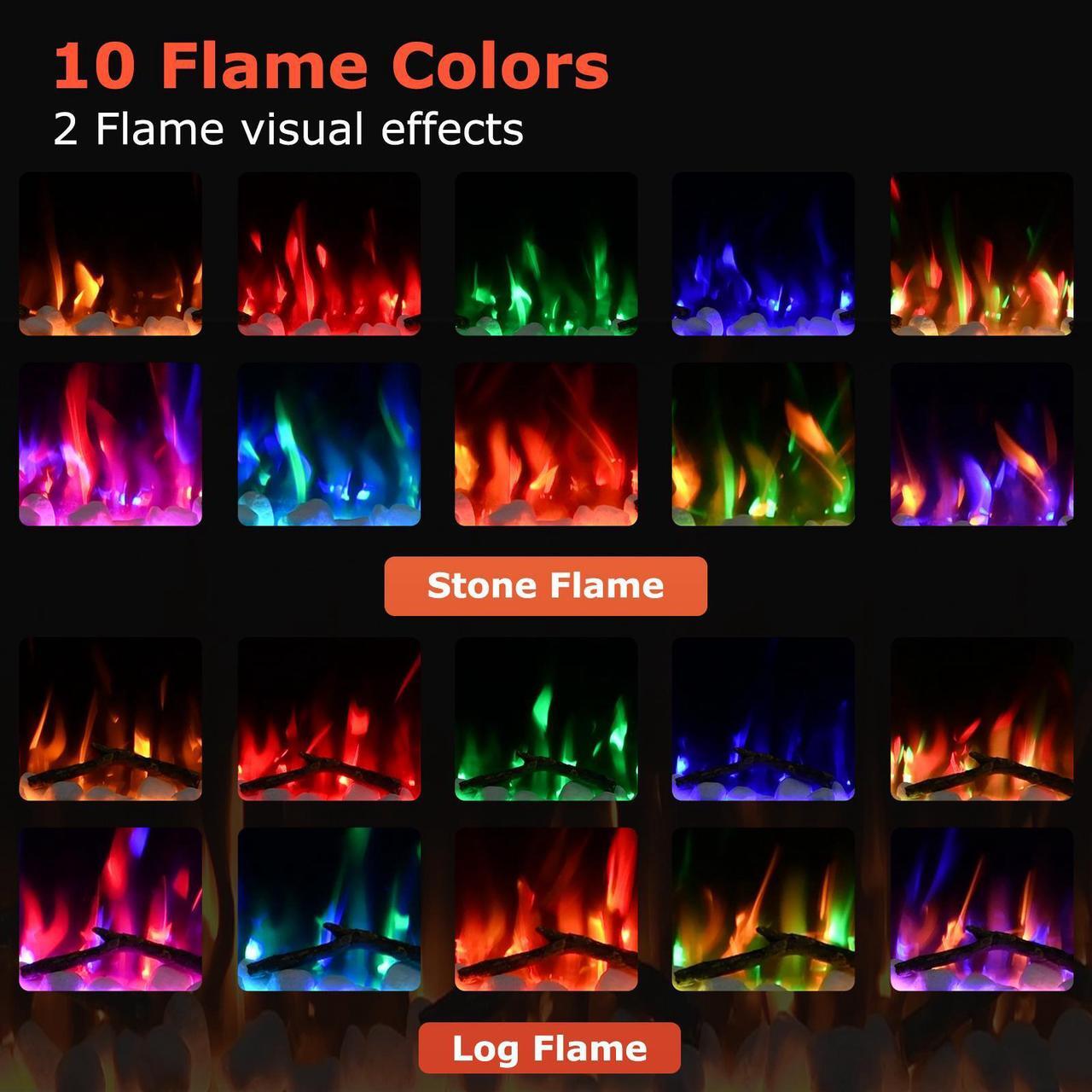 Alt view image 5 of 7 - JiffyPoint 50 Insert Wall Mounted Electric Fireplace, Low-Noise Fireplace Heater Mantel Features a Touch Screen, Remote Control with Timer, Adjustable Flame Color, 700W / 1400W 50 Inches