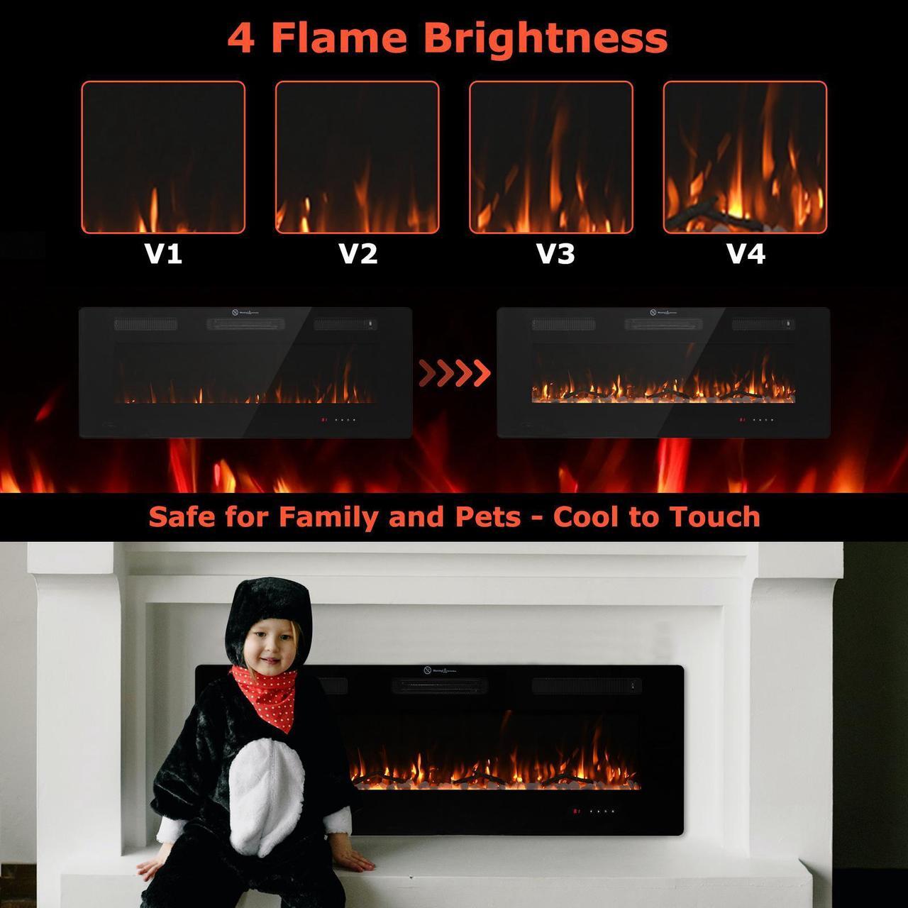 Alt view image 6 of 7 - JiffyPoint 50 Insert Wall Mounted Electric Fireplace, Low-Noise Fireplace Heater Mantel Features a Touch Screen, Remote Control with Timer, Adjustable Flame Color, 700W / 1400W 50 Inches