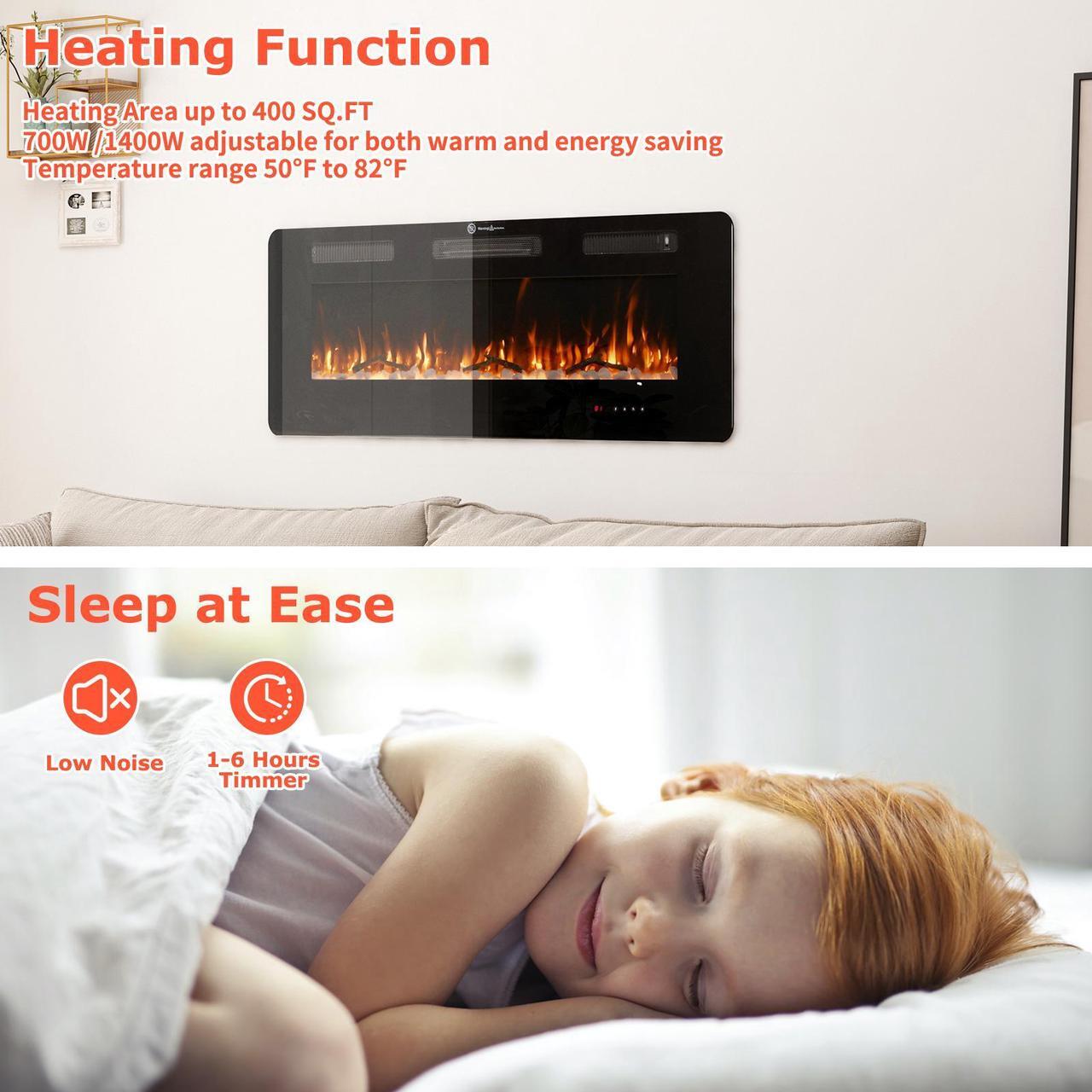 Alt view image 7 of 7 - JiffyPoint 50 Insert Wall Mounted Electric Fireplace, Low-Noise Fireplace Heater Mantel Features a Touch Screen, Remote Control with Timer, Adjustable Flame Color, 700W / 1400W 50 Inches