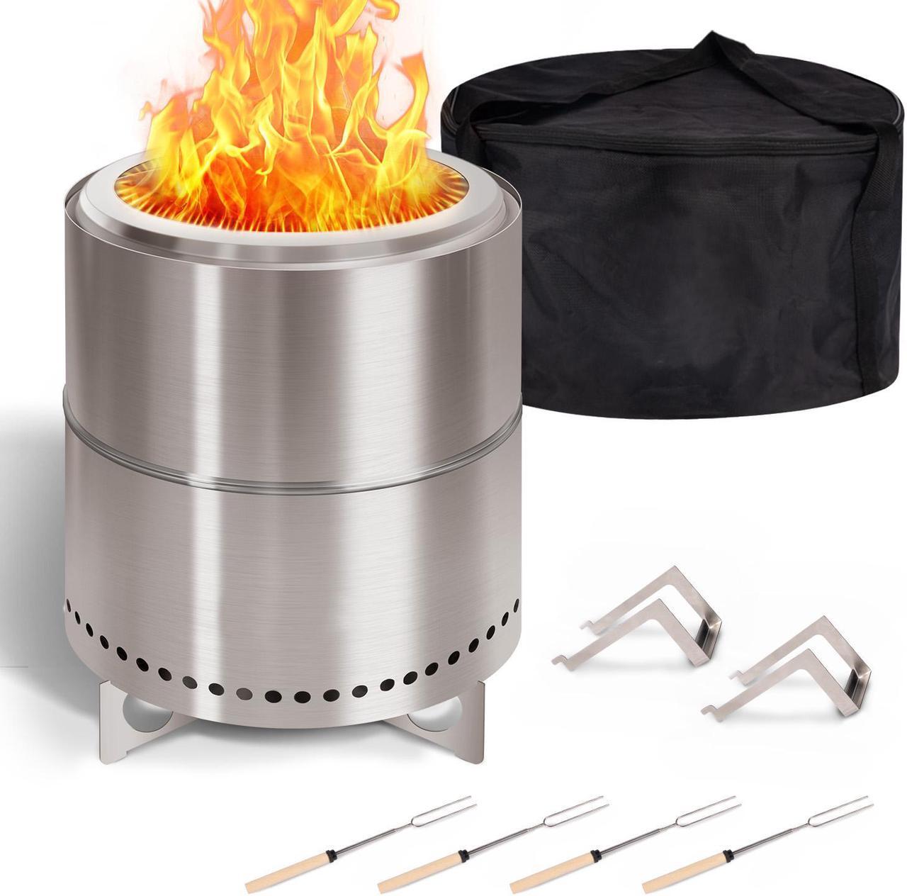 Main image of Smokeless-Fire-Pit, 304 Stainless-Steel-Firepit, Portable Outdoor Pits for Camping with Stand Bag & Sticks & Holders, Solo Wood Burning Bonfire, Low Smoke Stove