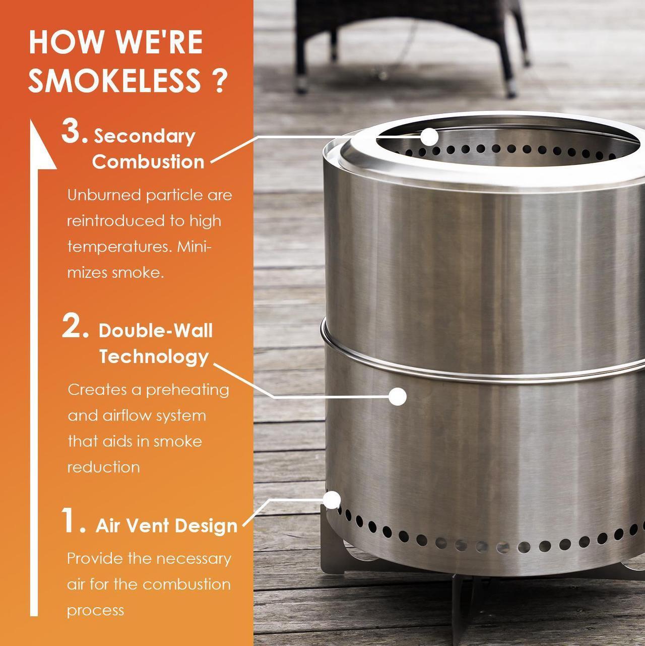 Alt view image 3 of 6 - Smokeless-Fire-Pit, 304 Stainless-Steel-Firepit, Portable Outdoor Pits for Camping with Stand Bag & Sticks & Holders, Solo Wood Burning Bonfire, Low Smoke Stove