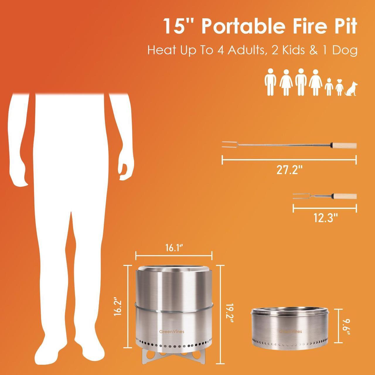 Alt view image 2 of 6 - Smokeless-Fire-Pit, 304 Stainless-Steel-Firepit, Portable Outdoor Pits for Camping with Stand Bag & Sticks & Holders, Solo Wood Burning Bonfire, Low Smoke Stove