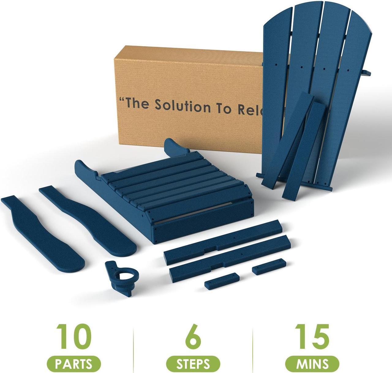 Alt view image 4 of 6 - JiffyPoint Folding Adirondack Chairs Wood Grain, HDPE All-Weather Wood Texture Fire Pit Chairs with Cup Holder, Plastic Campfire Chair for Deck Backyard Patio Outdoor Poolside Porch Lawn,Blue 2 Pack