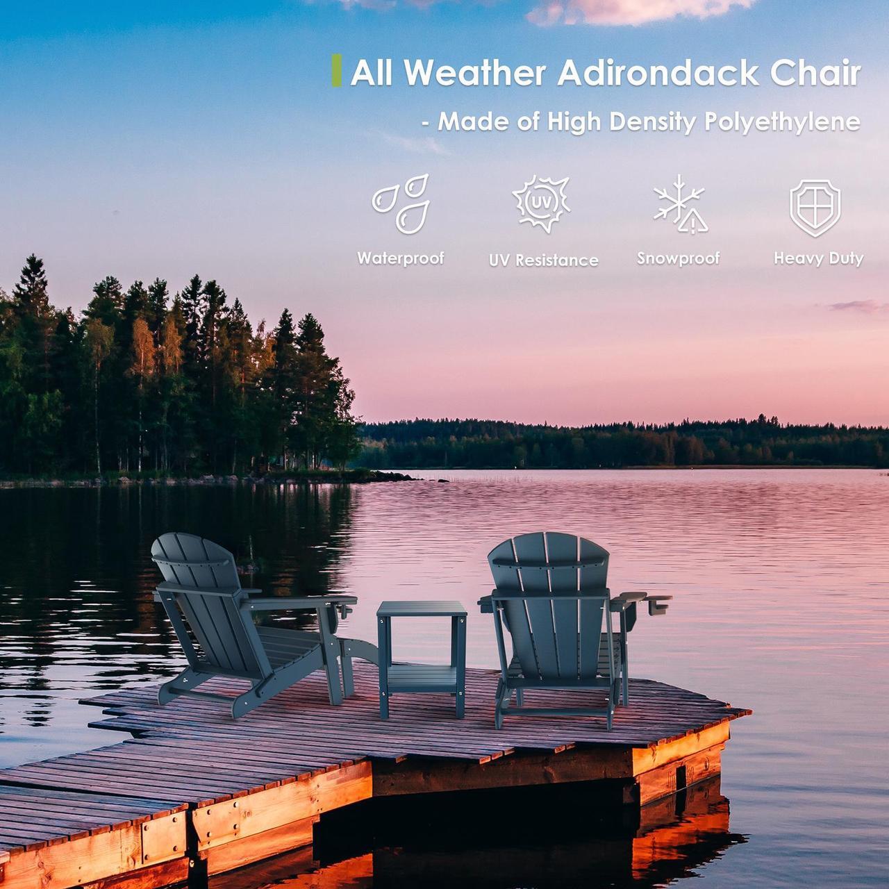 Alt view image 6 of 6 - JiffyPoint Folding Adirondack Chairs Wood Grain, HDPE All-Weather Wood Texture Fire Pit Chairs with Cup Holder, Plastic Campfire Chair for Deck Backyard Patio Outdoor Poolside Porch Lawn,Blue 2 Pack