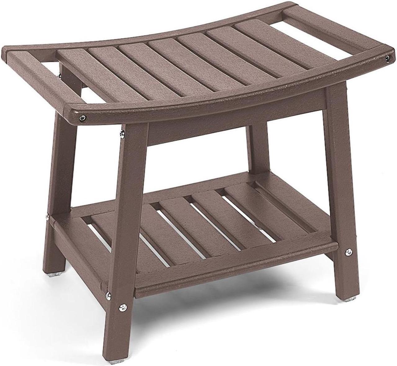 Main image of JiffyPoint 21.8W Shower Bench Seat Waterproof, HDPE Shower Stool-for Inside Shower Bathroom Benches w/Storage Shelf & Handles, Indoor Outdoor Use Dark Brown