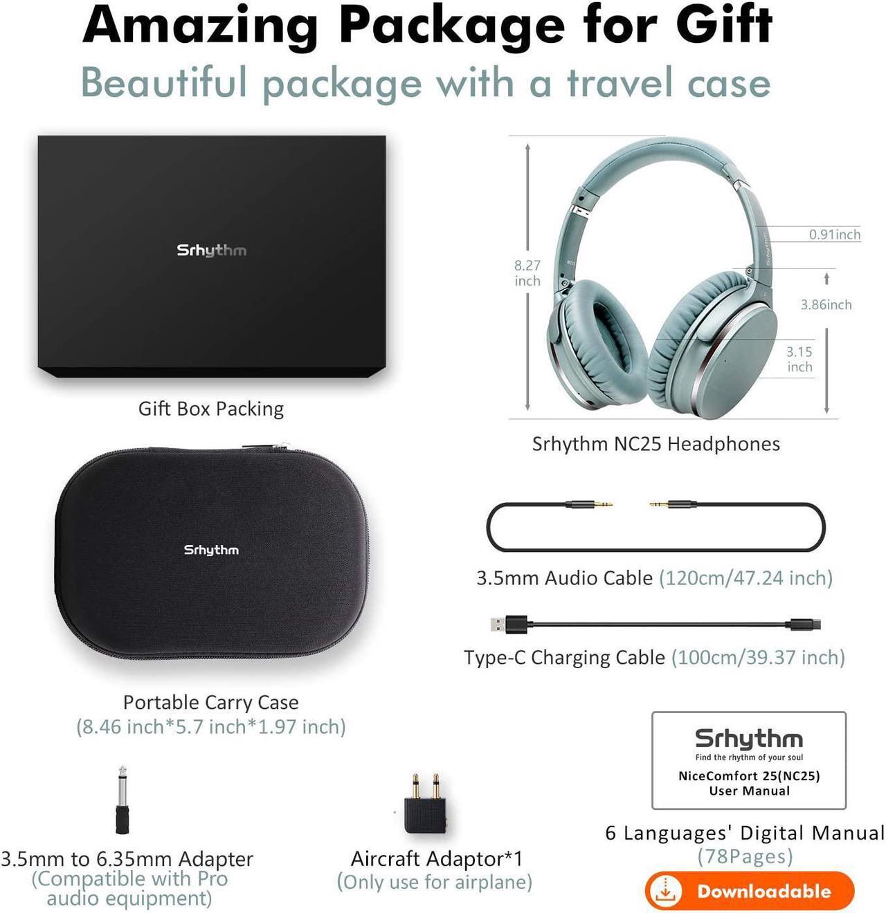 Alt view image 7 of 7 - Srhythm NC25 Active Noise Cancelling Headphones Bluetooth 5.3,ANC Stereo Headset Over-Ear with Hi-Fi,Mic,50H Playtime,Voice Assistant,Low Latency Game Mode
