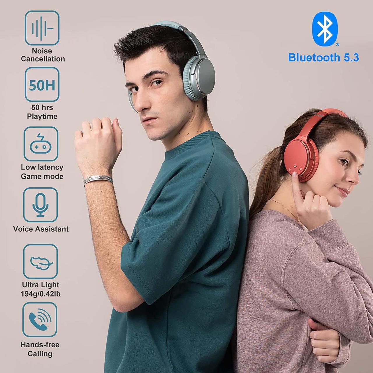 Alt view image 3 of 7 - Srhythm NC25 Active Noise Cancelling Headphones Bluetooth 5.3,ANC Stereo Headset Over-Ear with Hi-Fi,Mic,50H Playtime,Voice Assistant,Low Latency Game Mode