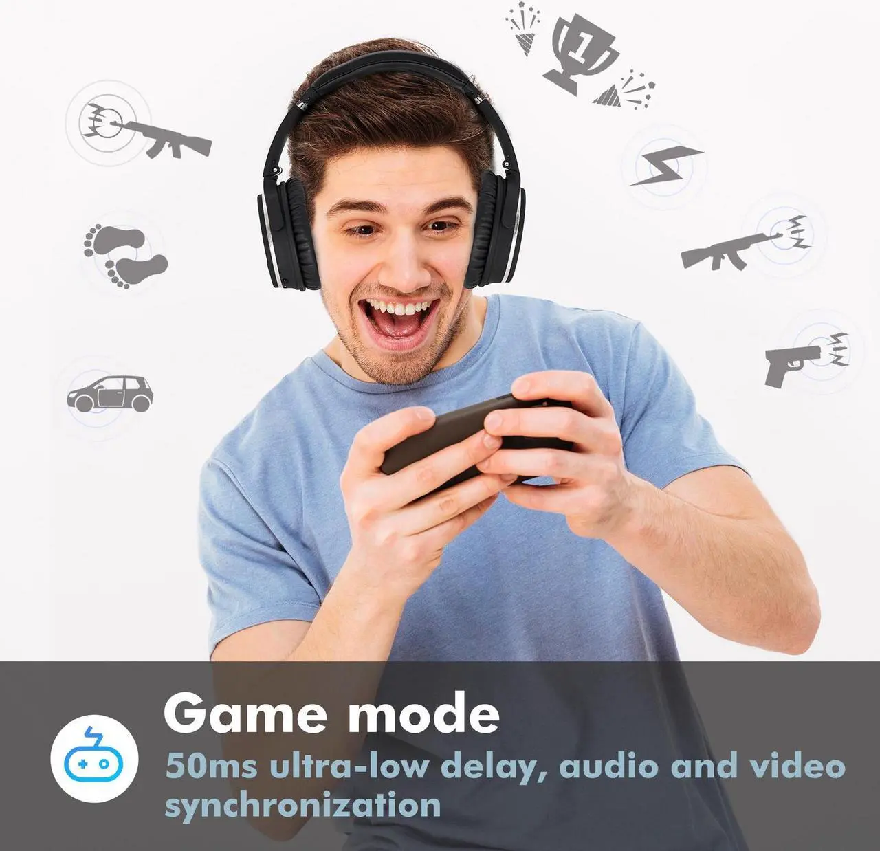 Alt view image 6 of 7 - Srhythm NC25 Active Noise Cancelling Headphones Bluetooth 5.3,ANC Stereo Headset Over-Ear with Hi-Fi,Mic,50H Playtime,Voice Assistant,Low Latency Game Mode
