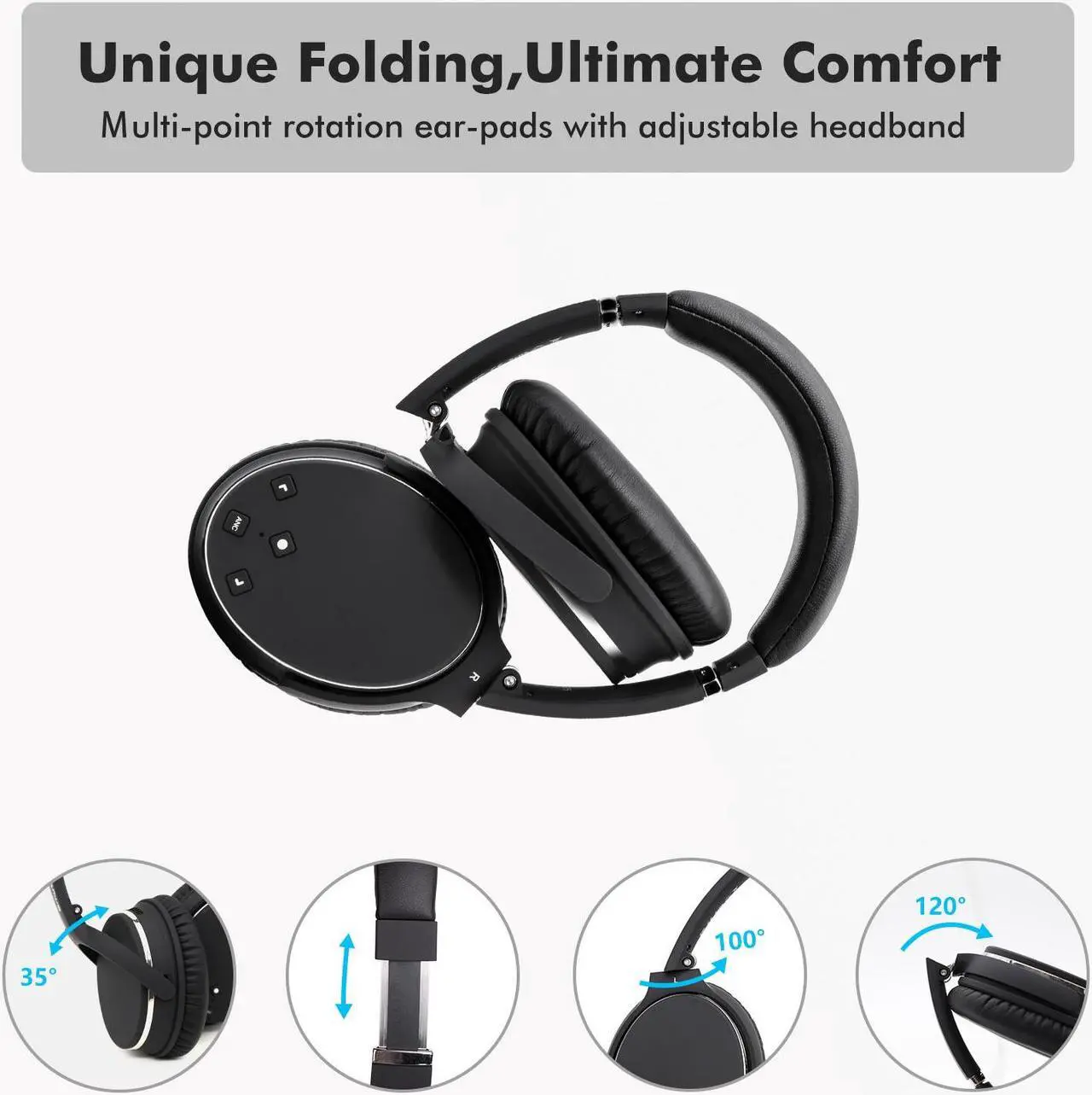 Alt view image 7 of 7 - Srhythm NC25 Active Noise Cancelling Headphones Bluetooth 5.3,ANC Stereo Headset Over-Ear with Hi-Fi,Mic,50H Playtime,Voice Assistant,Low Latency Game Mode