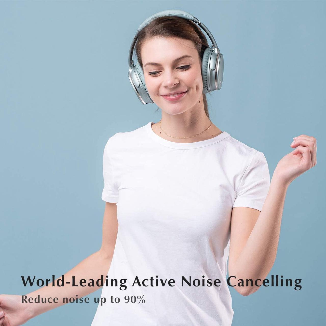 Alt view image 3 of 7 - Srhythm NC35 Noise Cancelling Headphones Wireless Bluetooth 5.3, Fast Charge Over-Ear Lightweight Headset with Microphones,Mega Bass 50+ Hours Playtime Green
