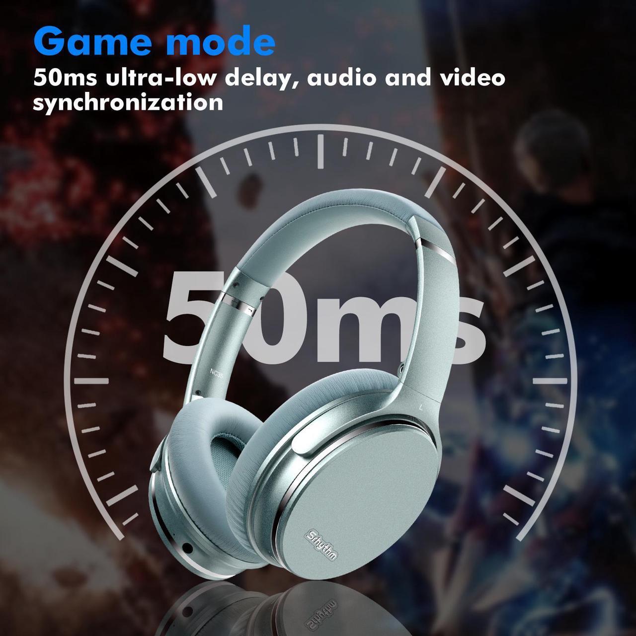 Alt view image 4 of 7 - Srhythm NC35 Noise Cancelling Headphones Wireless Bluetooth 5.3, Fast Charge Over-Ear Lightweight Headset with Microphones,Mega Bass 50+ Hours Playtime Green