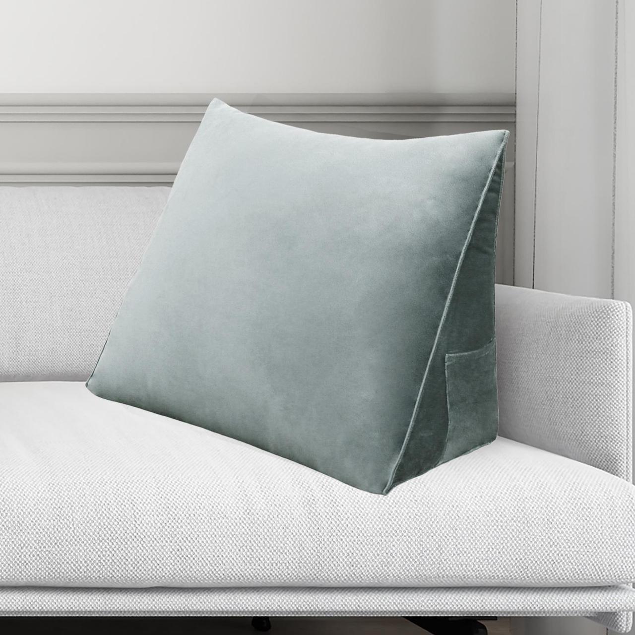 Alt view image 2 of 7 - Rucener Reading Pillow Bed Wedge Large Adult Backrest Lounge Cushion with Pocket Firm Back Support for Sitting Up in Bed Couch Without arms for GERD Heartburn Velvet for Christmas/Holidays