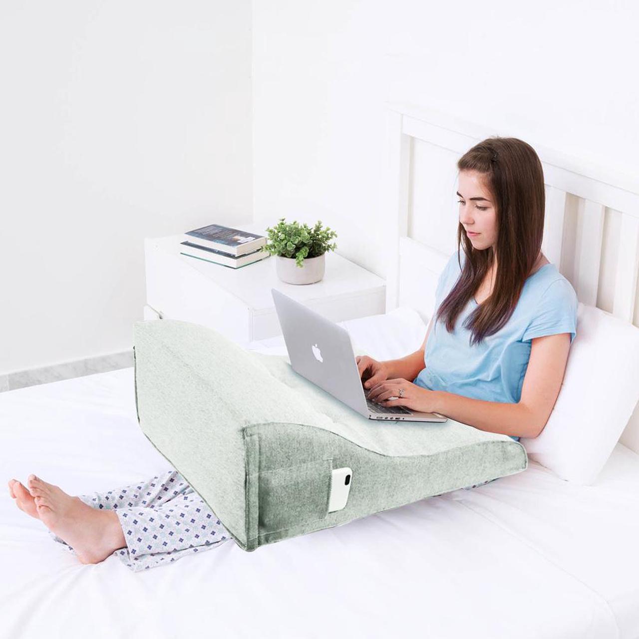 Alt view image 3 of 7 - VERCART Reading Pillow Bed Foam Wedge Adult for Back Support, Bed Pillows for Sitting in Bed, Backrest Seat Cushion with Pockets, Back Pillow with Shredded, Husband Pillow White 24x9x21 Inches