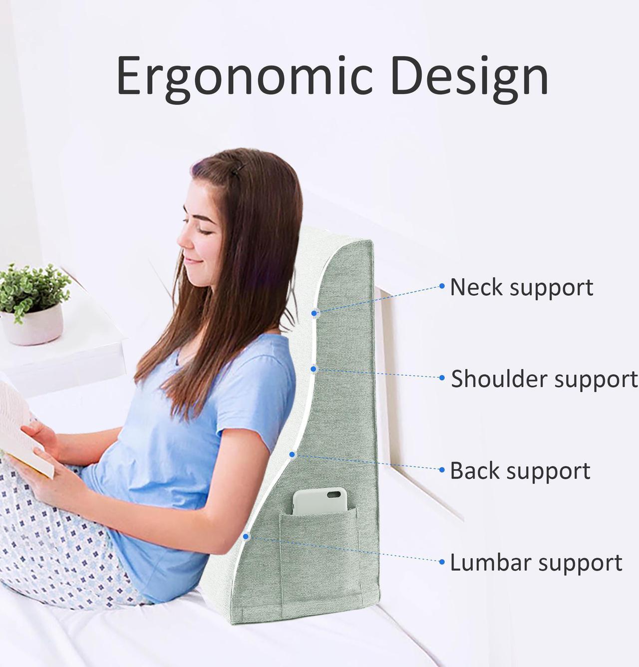 Alt view image 2 of 7 - VERCART Reading Pillow Bed Foam Wedge Adult for Back Support, Bed Pillows for Sitting in Bed, Backrest Seat Cushion with Pockets, Back Pillow with Shredded, Husband Pillow White 24x9x21 Inches