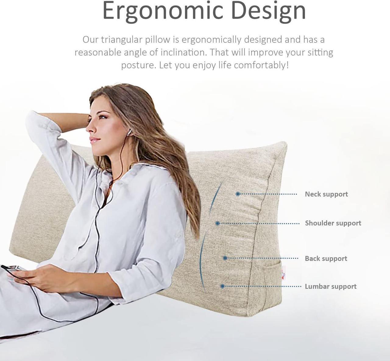 Alt view image 2 of 6 - Rucener Large Bolster Triangular Positioning Support Reading Backrest Wedge Pillow for Headboard for Day Bed Bunk Bed with Removable Cover