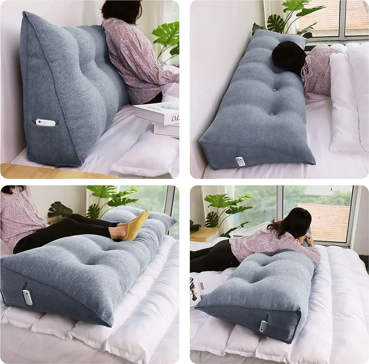 Alt view image 3 of 7 - Rucener Triangular Reading Pillow Large Bolster Headboard Backrest Positioning Support Wedge Pillow for Day Bed Bunk Bed with Removable Cover