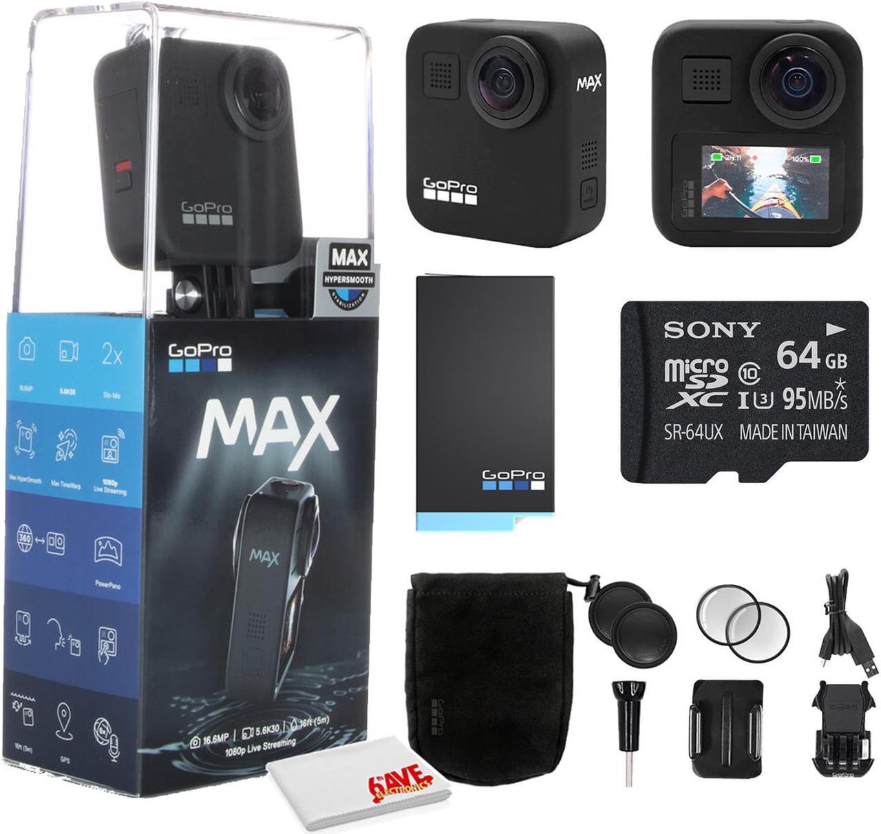 Main image of GoPro MAX 360 Waterproof Action Camera - With Cleaning Set + 64GB Memory Card and More.