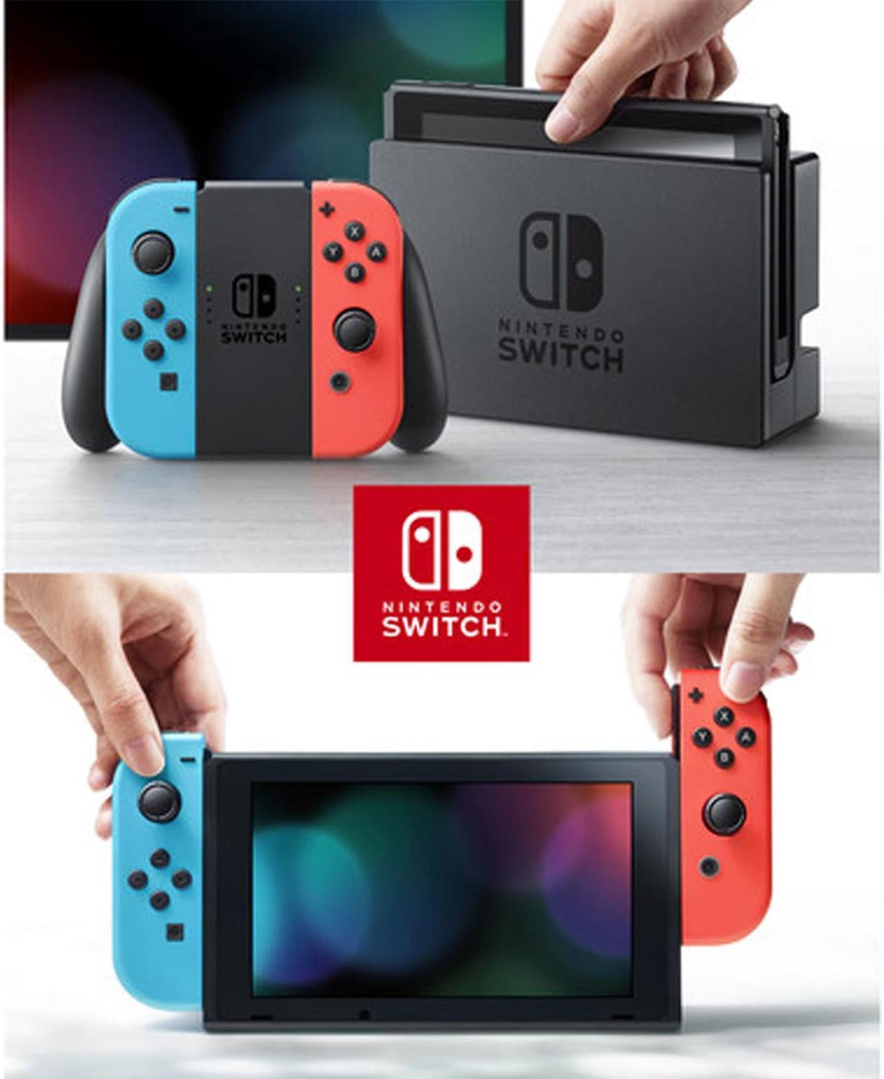 Alt view image 4 of 5 - Nintendo Switch with Neon Blue and Red JoyCon Bundle with Super Smash Bros. Ultimate