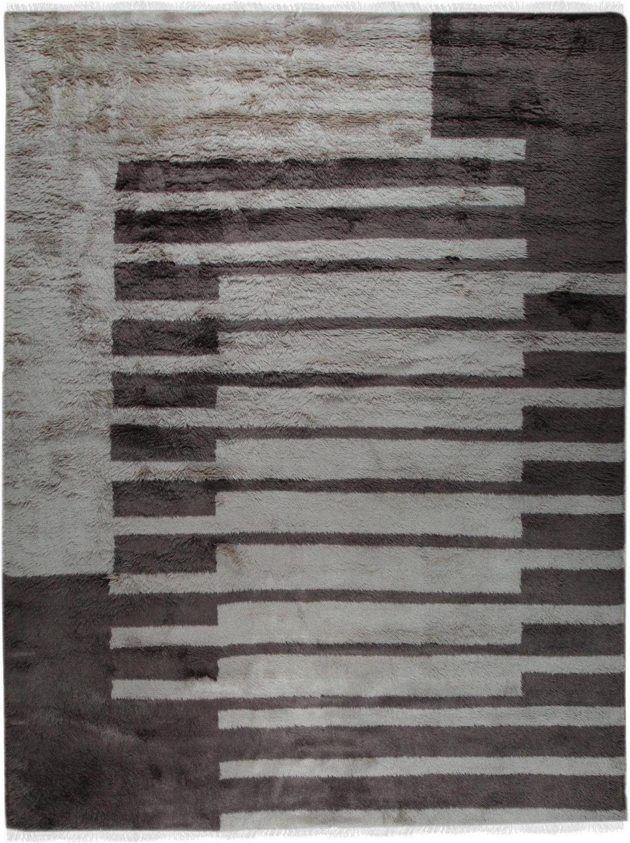 Alt view image 7 of 7 - Brown Contemporary Abstract Art Deco Area Rug, Made in India