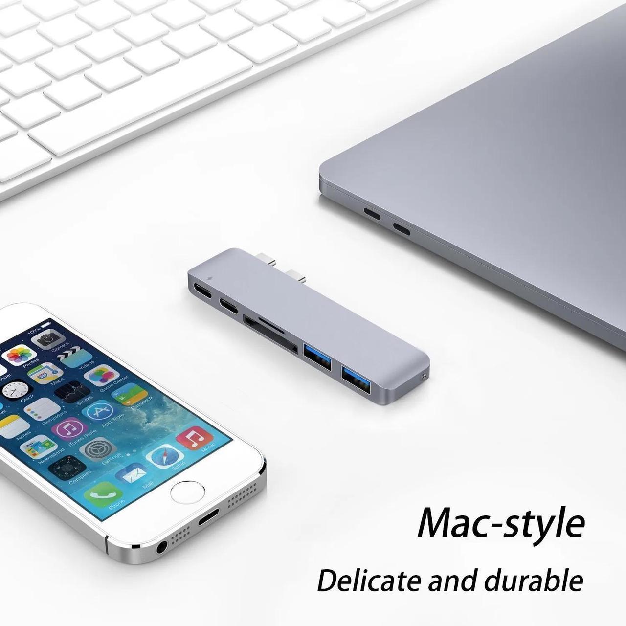 Alt view image 2 of 6 - Type C Hub to Card Reader USB C Hub 3.0 Adapter Combo With SD Slot For for 13"&15" New MacBook Pro 2016/2018Length: <=0.5m (0.5m and below)
Color: Grey (6 in 1 hub)