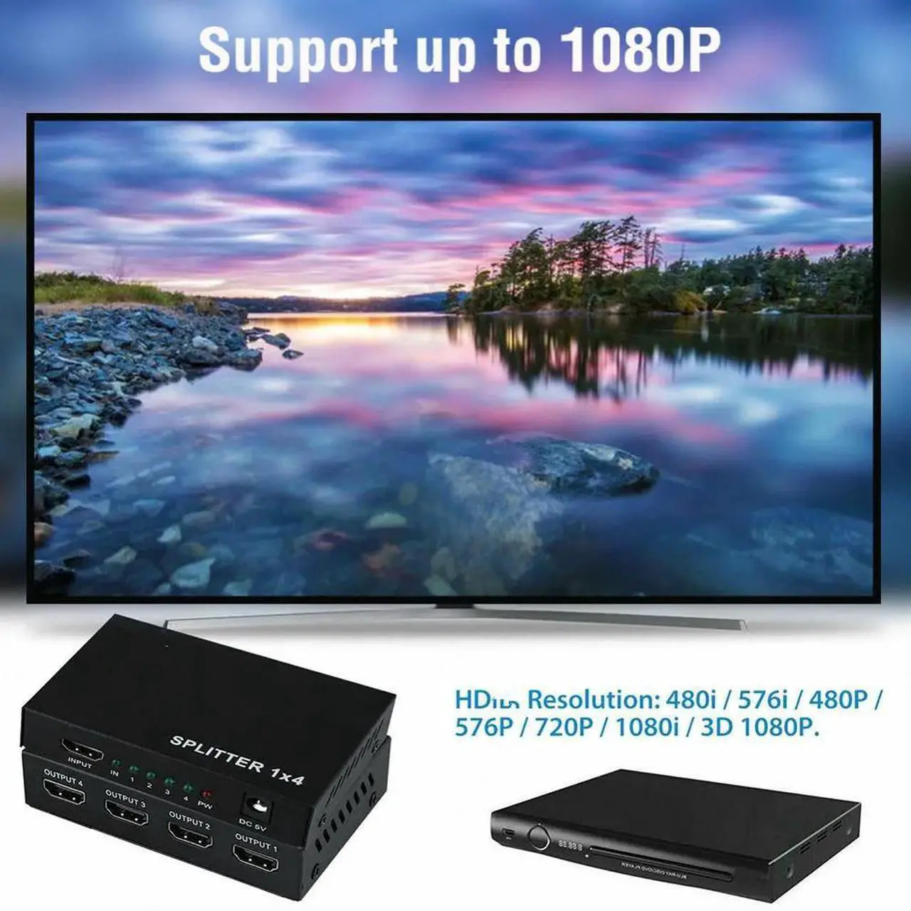 Alt view image 5 of 6 - 3D 1080P HDMI-compatible Splitter HDCP 1 in 4 out Power Signal Amplifier 1x5 Audio Spliter Switch HD Converter AdapterLength: 0.5m and below (US Plug)
Color: Black (1x2 Splitter)