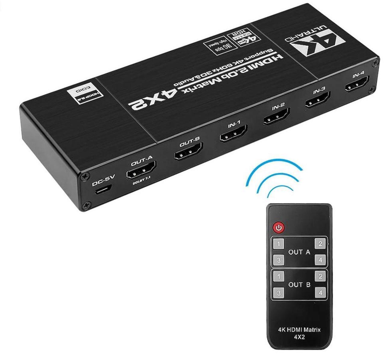 Alt view image 3 of 6 - 4K@60Hz HDMI Matrix Switch Splitter 4x2 IR Remote Control with SPDIF and L/R 3.5mm HDR Switcher 4x2 Support HDCP 2.2 4DLength: 1.5m (US Power Plug)
Color: Black (black)