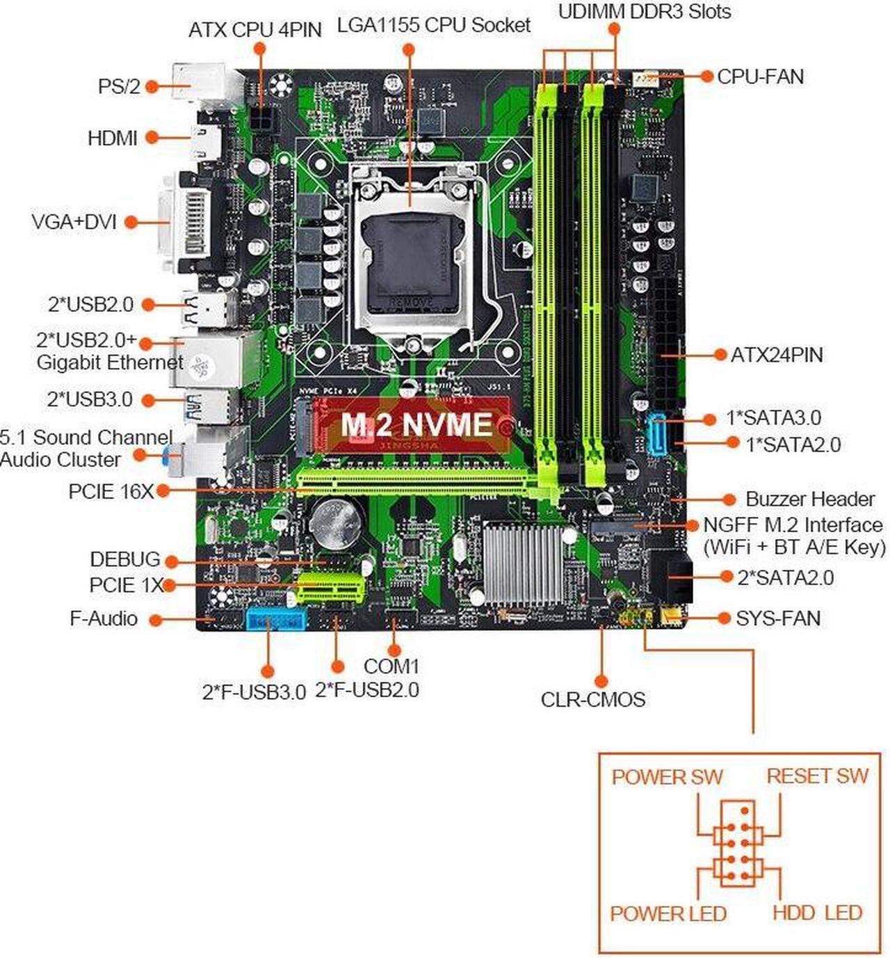 Alt view image 3 of 5 - B75 Motherboard LGA 1155 M.2 NVME USB 3.0 SATA III Mainboard DDR3 RAM for Intel LGA1155 I3 I5 I7 Xeon E3 CPU Placa Mae