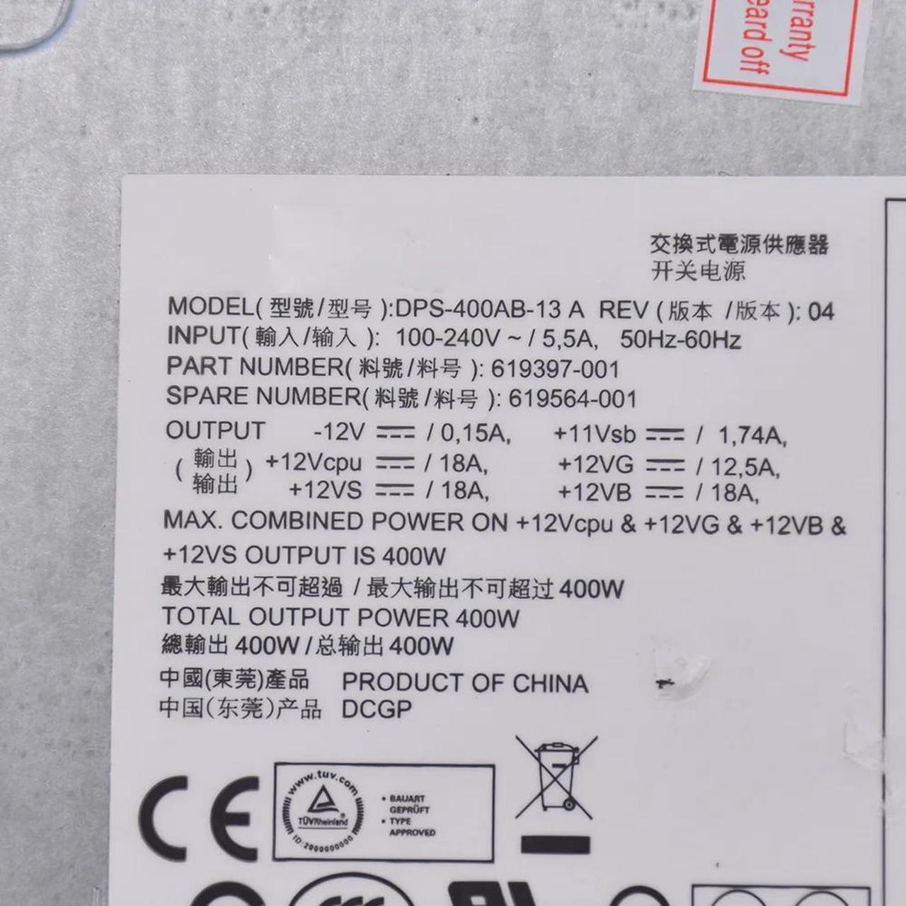 Alt view image 3 of 4 - DPS-400AB-13A 619397-001 619564-001 For HP Z210 Z220 CMT Power Supply 400W