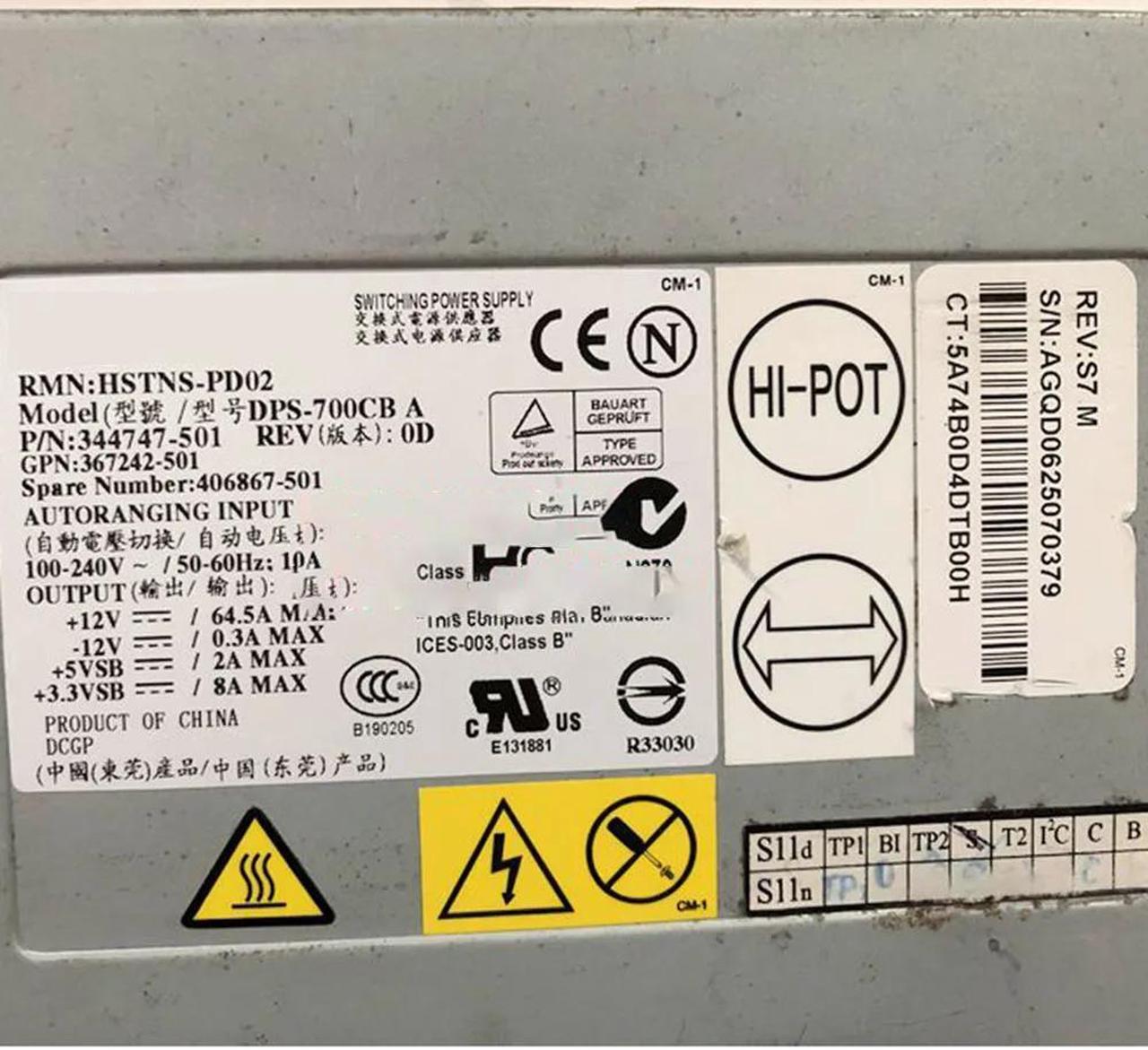 Alt view image 3 of 3 - for H-P ML 370G4 Server Power Supply DPS-700CB A 344747-001 406867-501 775W