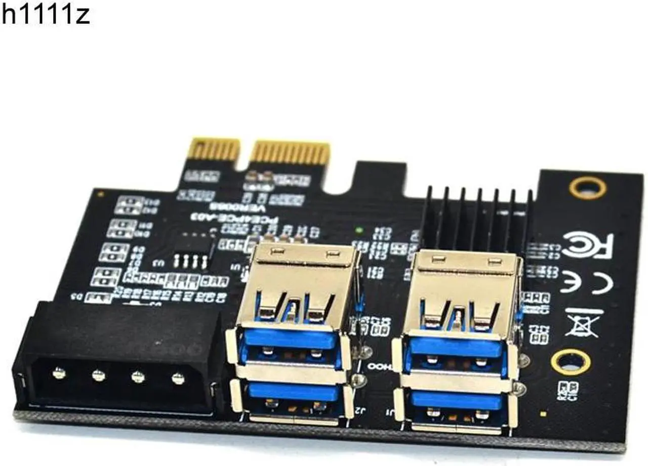 Main image of PCI e 1 to 4 PCI e Adapter PCIe 1x to 16x Slots Gold USB 3.0 Mining Special PCIE Riser Card Extender Board For Bitcoin Miner