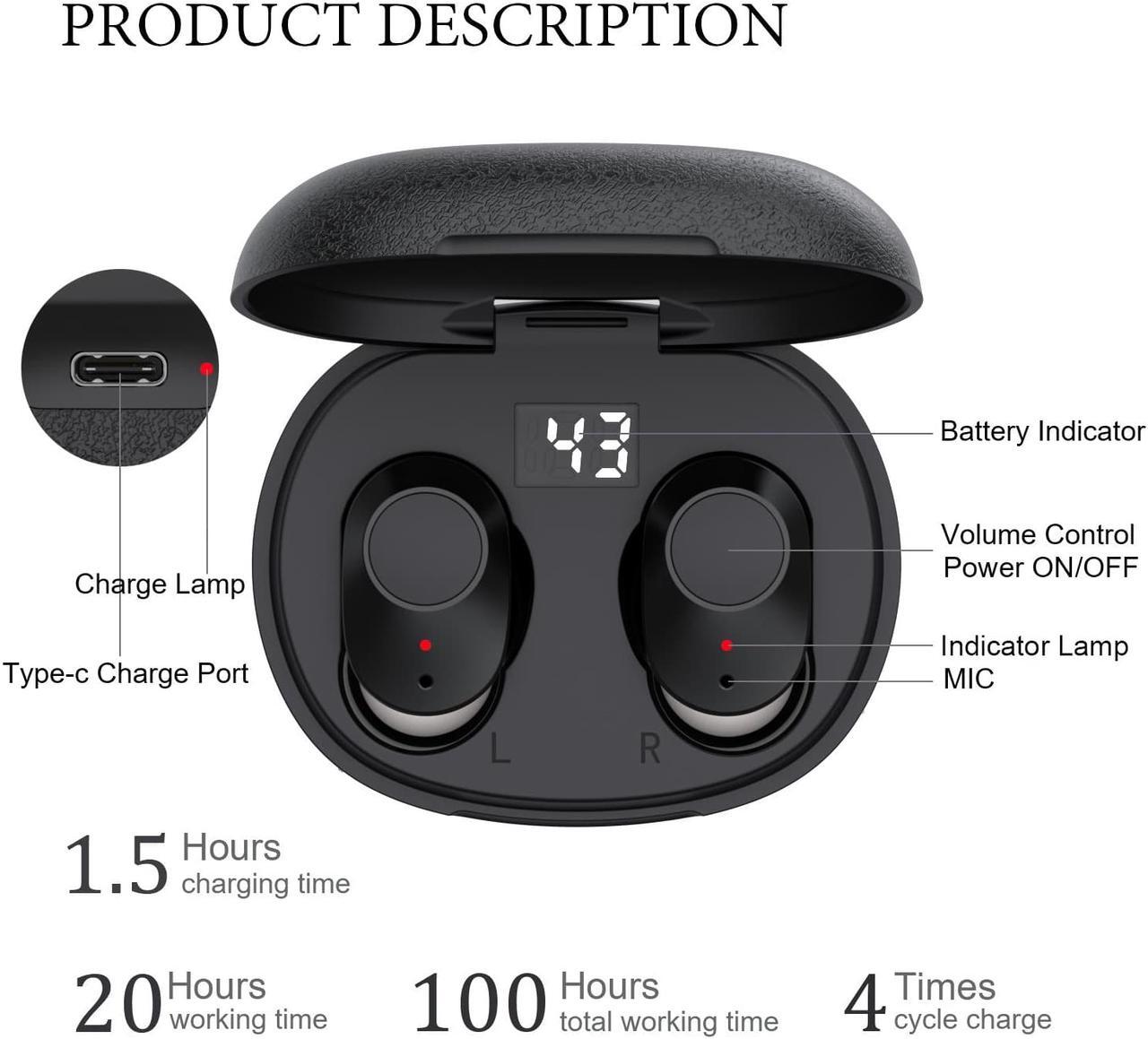Alt view image 3 of 7 - Rechargeable hearing aid, compact mini hearing amplifier, easy to carry elderly sound amplifier, contains 4 hearing aid black