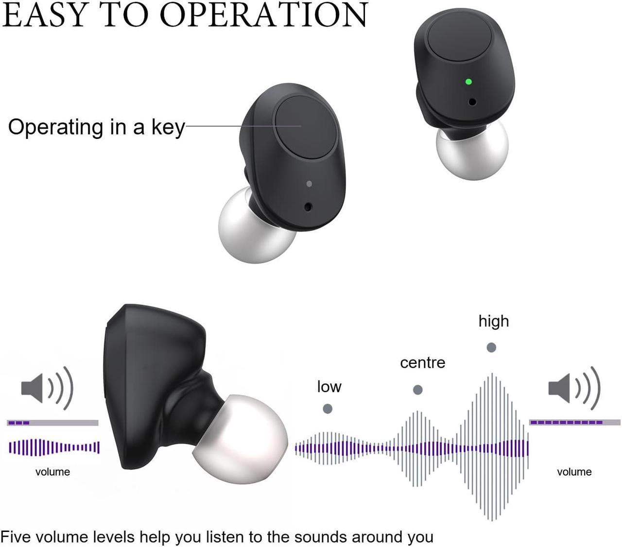 Alt view image 4 of 7 - Rechargeable hearing aid, compact mini hearing amplifier, easy to carry elderly sound amplifier, contains 4 hearing aid black