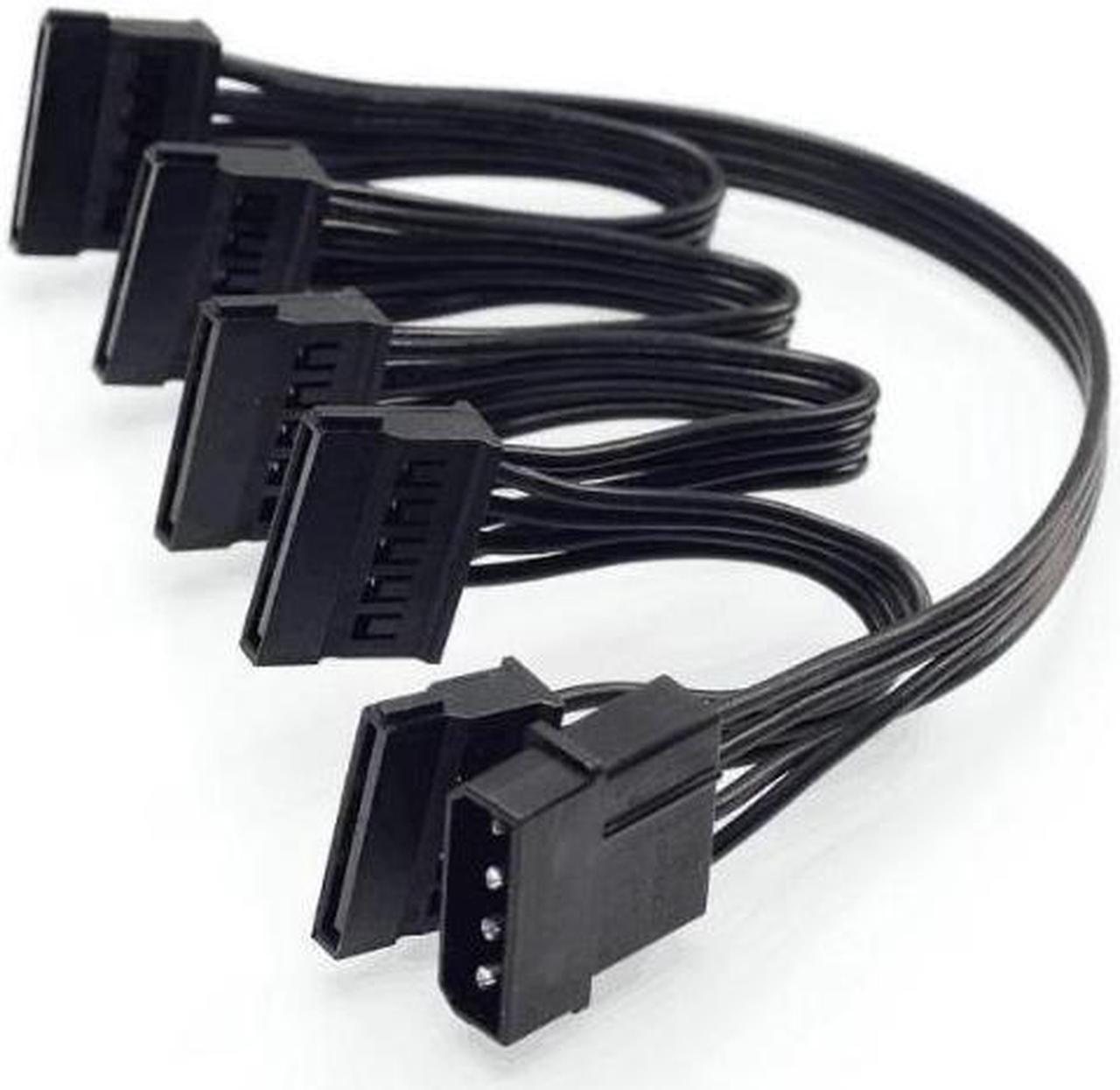 4Pin IDE Molex to 5-Port 15Pin SATA Power Cable Cord Lead 18AWG Wire For Hard Drive HDD SSD PC Server