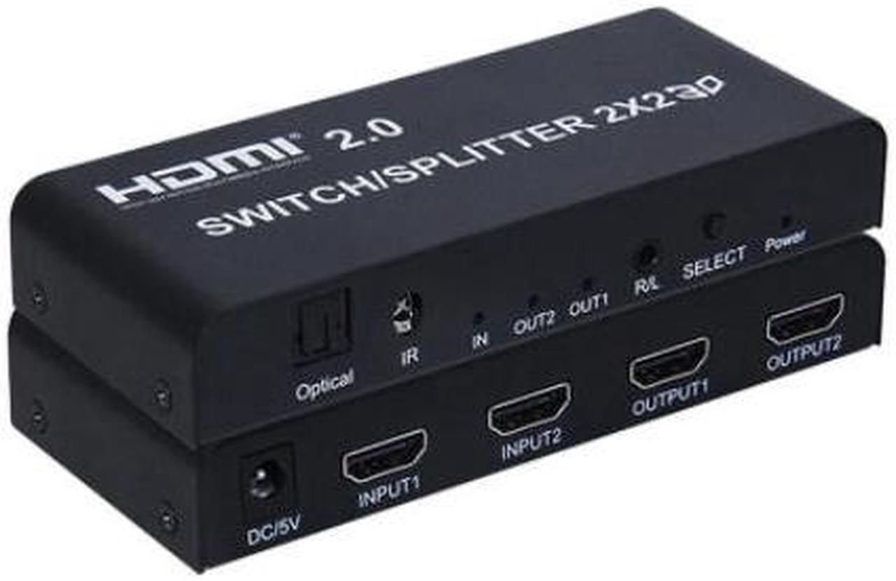 2x2 HDMI 2.0 Switch Switcher Splitter 4K @ 60Hz YUV 4:4:4 Optical SPDIF + 3.5mm Jack Audio Extractor with IR Remote Control