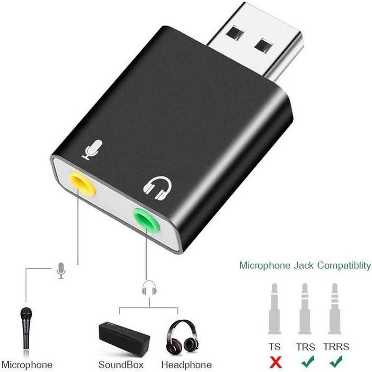 Main image of External USB Audio Sound Card USB To Jack 3.5mm Converter Headphone Adapter Mic Sound Card Headsets Virtual 7.1 Ch Microphone