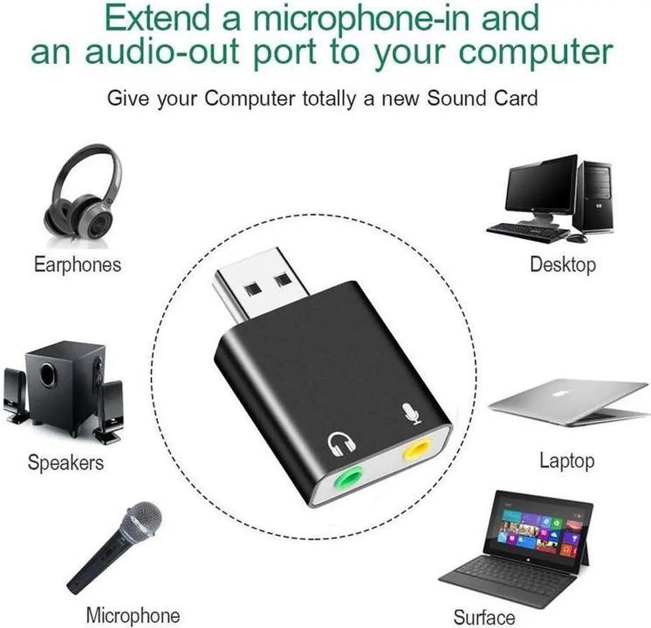 Alt view image 5 of 6 - External USB Audio Sound Card USB To Jack 3.5mm Converter Headphone Adapter Mic Sound Card Headsets Virtual 7.1 Ch Microphone