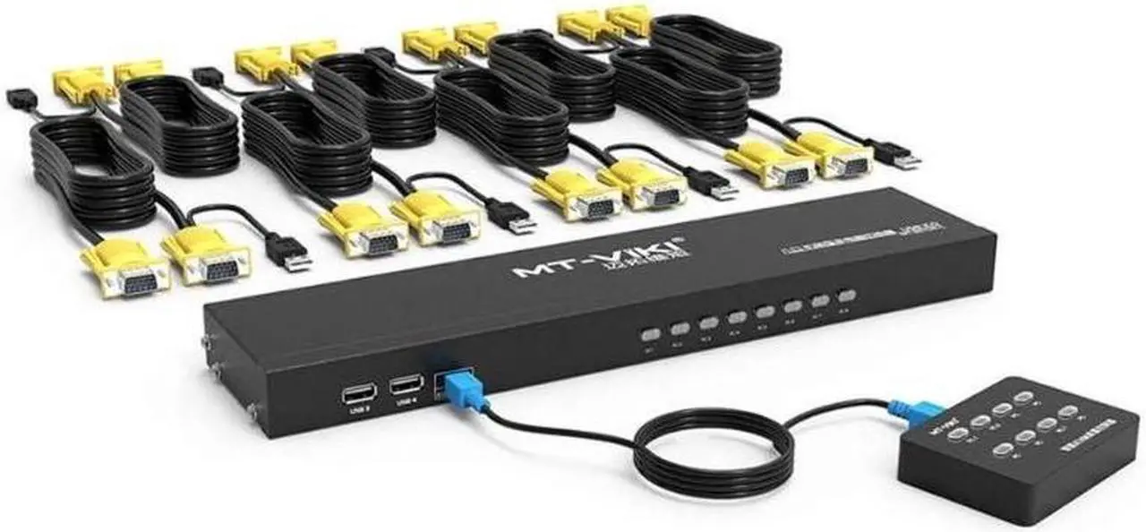 Main image of KVM Switch 8 Port KVM Switch VGA USB+8 Cables 2 in1 & Wired Extended Selector, MT-VIKI 8x1 Rackmount KVM VGA Switch