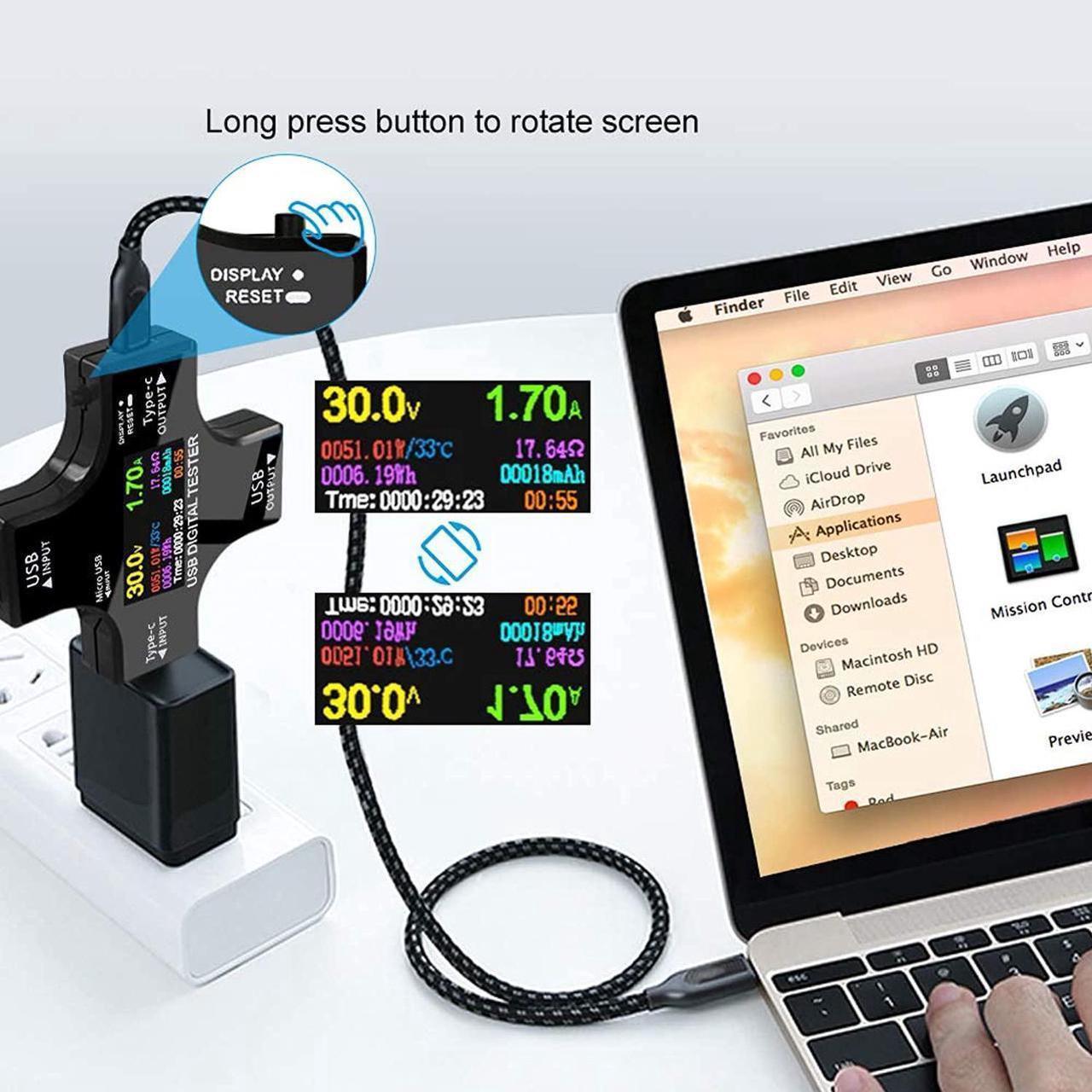 Alt view image 4 of 7 - USB Power Meter Testers, Electop Upgrade Multi Functional 2 in 1 Type C USB Tester, LCD Digital Multimeter, Voltage,Current, Power Capacity, Temperature, Working Time Detector (Pack with OTG Adapter)
