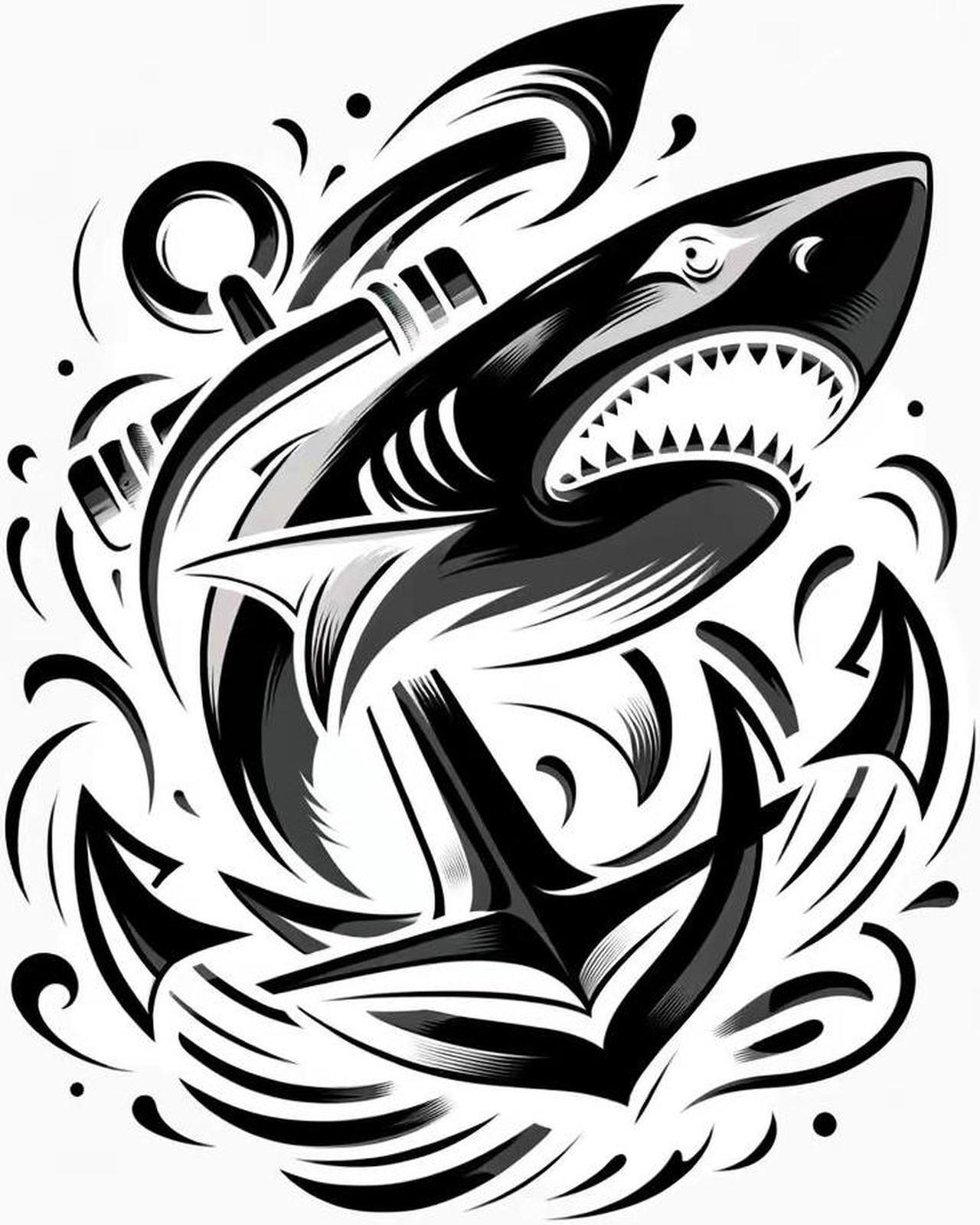 Main image of Shark Anchor Sea Temporary Tattoos Unique Tattoo Hands Party Favors For Kids Fake Face Tattoos 6 Pcs3.7 x 3.7 inches