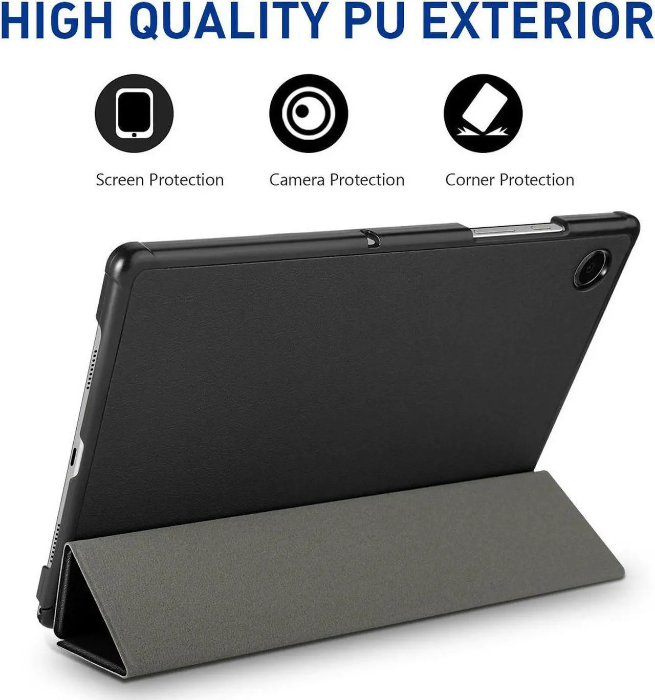 Alt view image 2 of 7 - Case for Samsung Galaxy Tab A8 10.5 inch Case 2022, Premium PU Leather Tri-Fold Stand Smart Cover with Auto Wake/Sleep for Samsung Galaxy A8 10.5 Inch Tablet SM-X200/X205/X207 Black