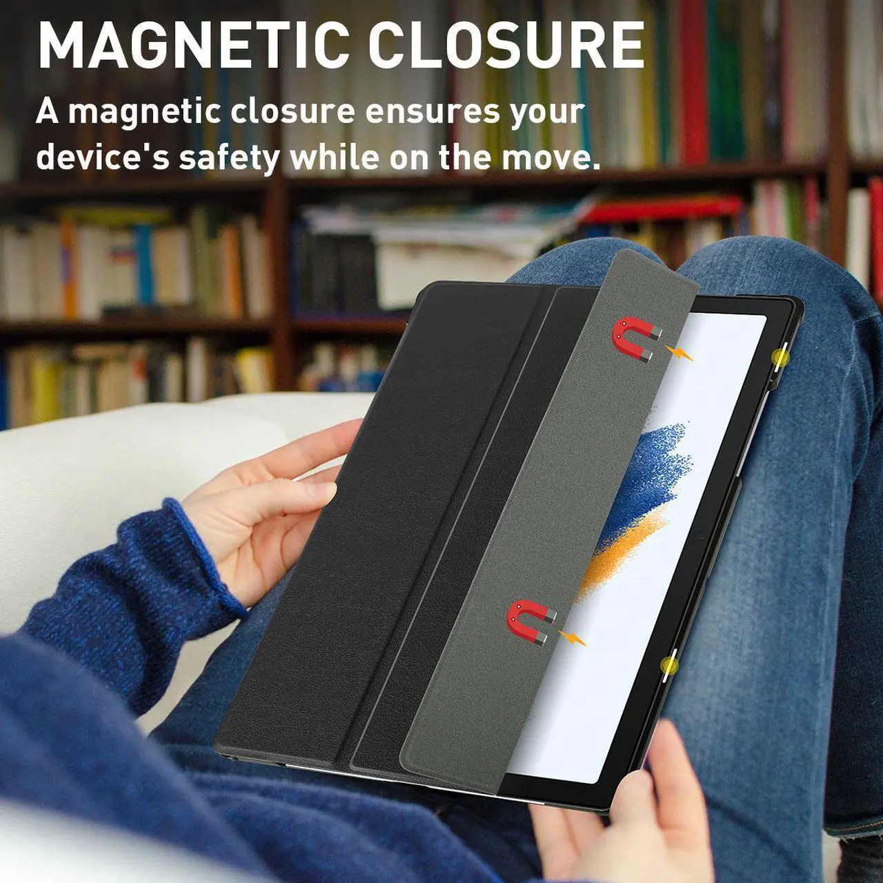 Alt view image 5 of 7 - Case for Samsung Galaxy Tab A8 10.5 inch Case 2022, Premium PU Leather Tri-Fold Stand Smart Cover with Auto Wake/Sleep for Samsung Galaxy A8 10.5 Inch Tablet SM-X200/X205/X207 Black